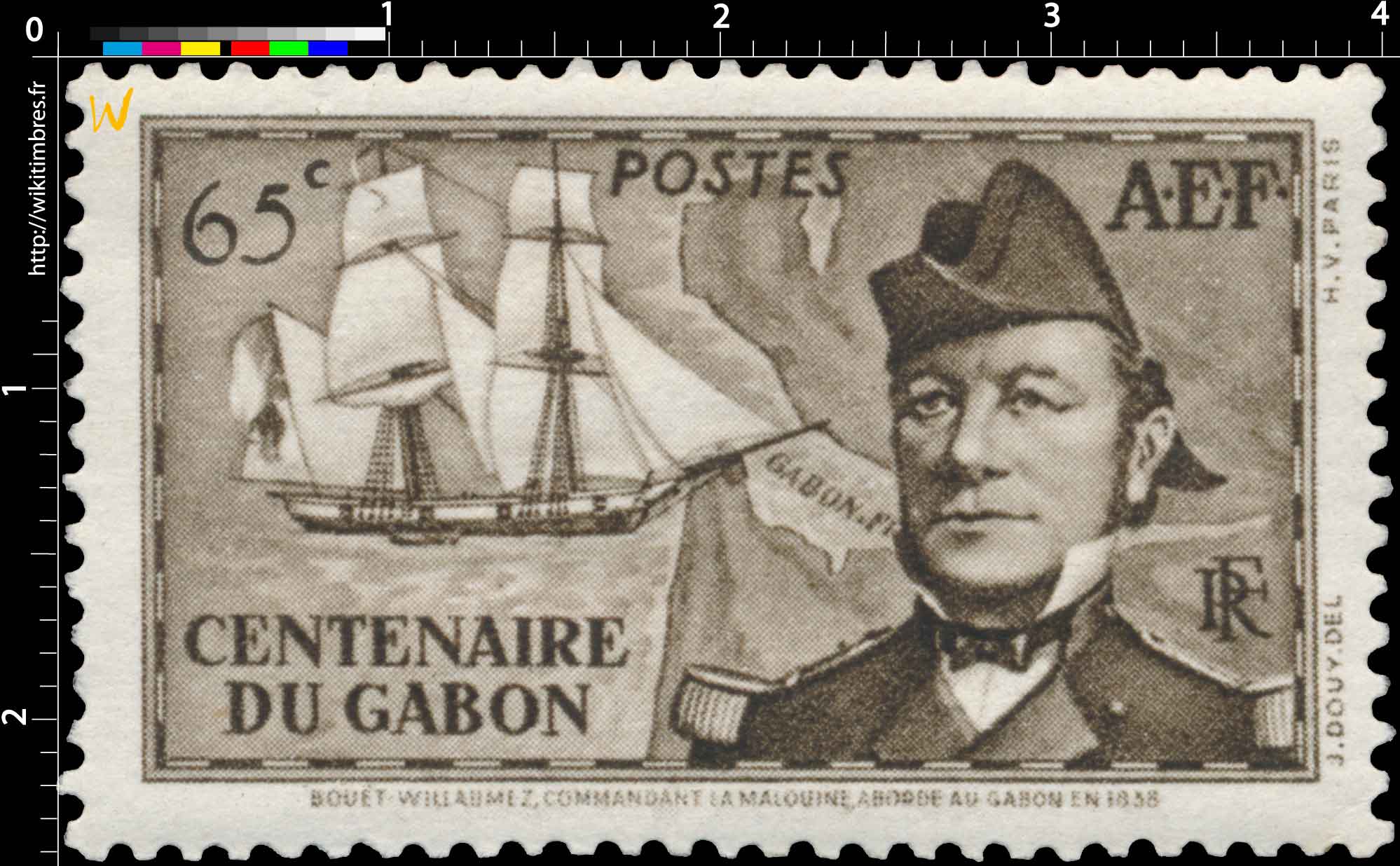 Centenaire du Gabon Bouet-Willaumez commandant la Malouine aborde au Gabon en 1838