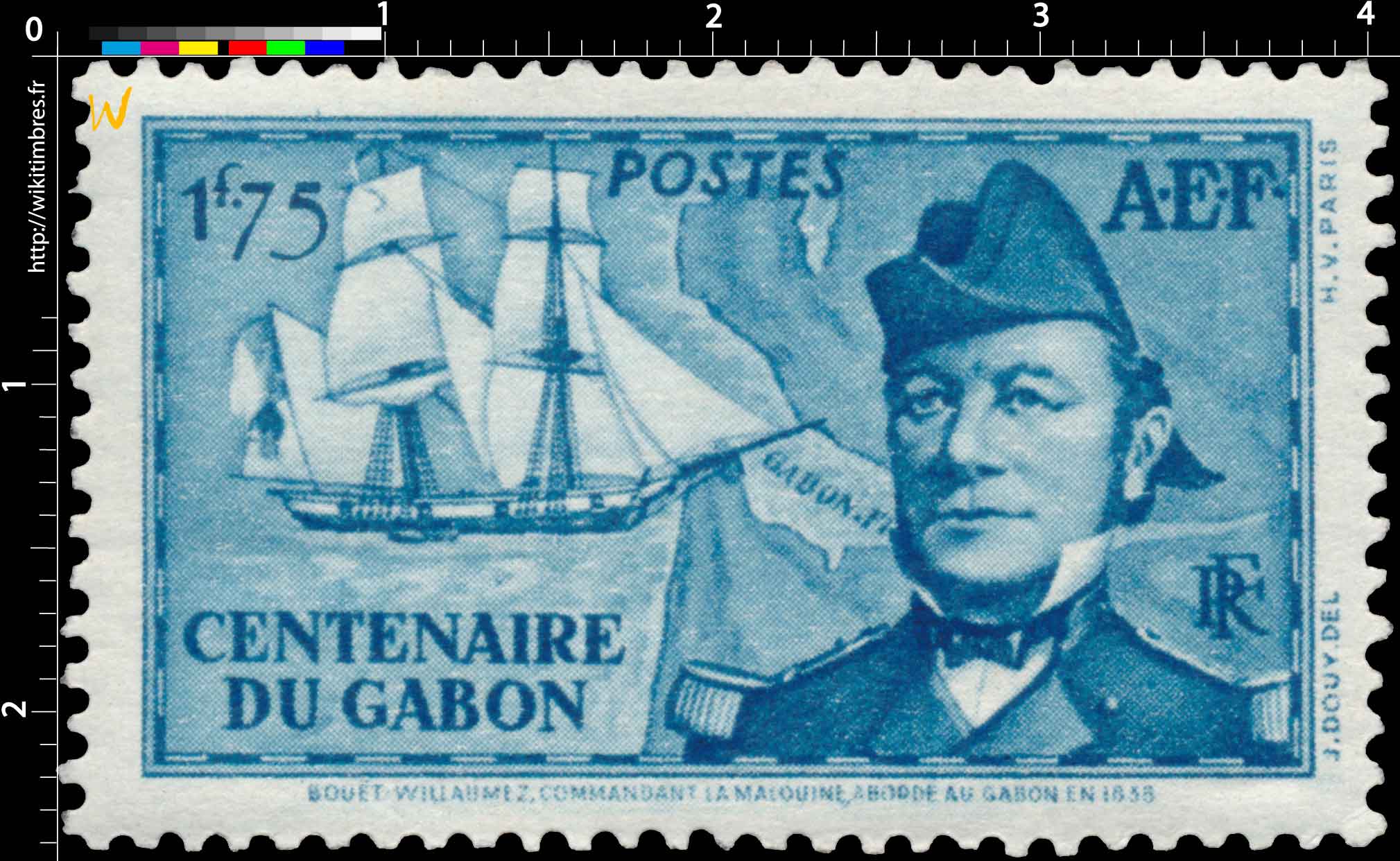 Centenaire du Gabon Bouet-Willaumez commandant la Malouine aborde au Gabon en 1838