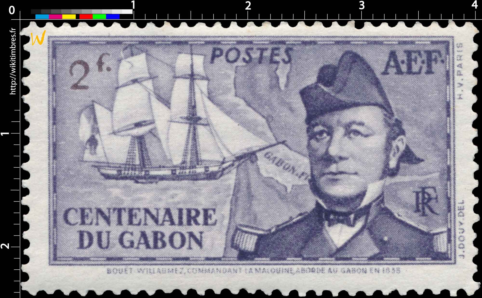 Centenaire du Gabon Bouet-Willaumez commandant la Malouine aborde au Gabon en 1839