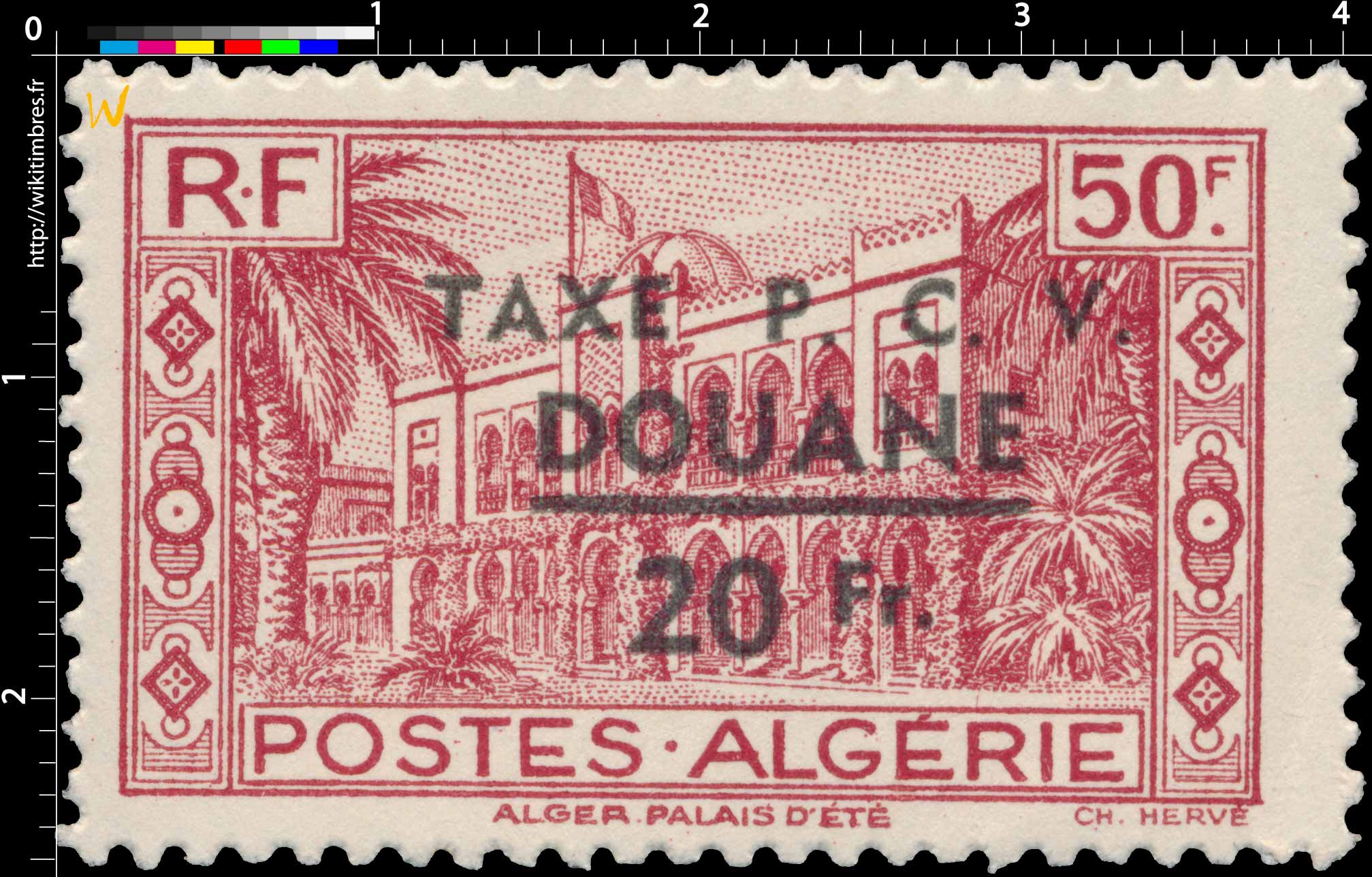 Algérie -  Palais d été -  Taxe P.C.V Douane 20 Fr