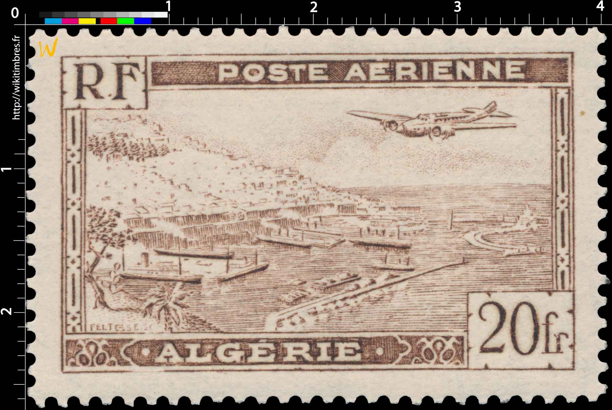 Algérie - Avion survolant la rade d'Alger