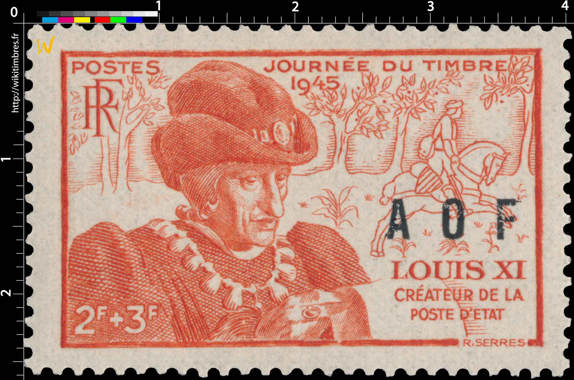 1945 Journée du timbre Louis XI Créateur de la poste d'état