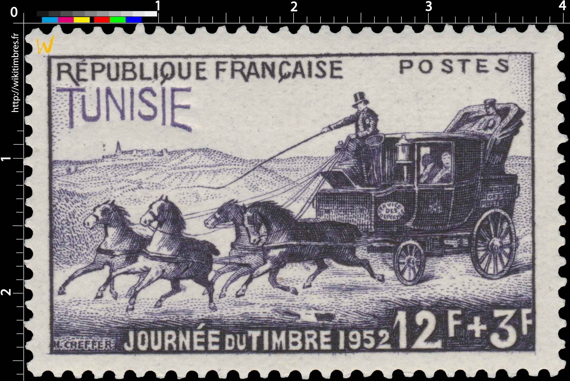 Tunisie - Journée du timbre 1952. Malle-poste