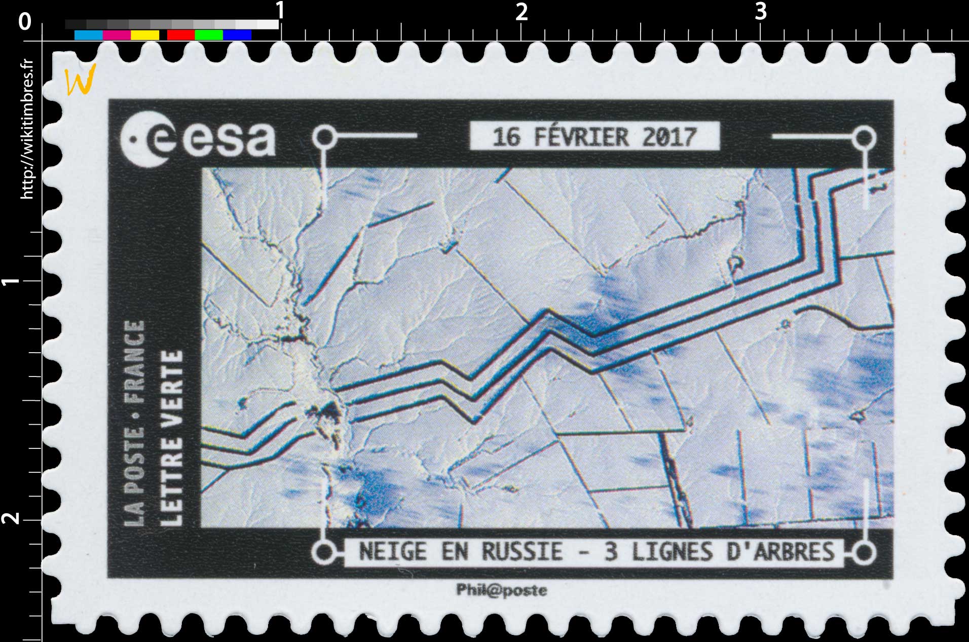 2018  ESA - 16 Février 2017 - Neige en Russie - 3 lignes d'arbres