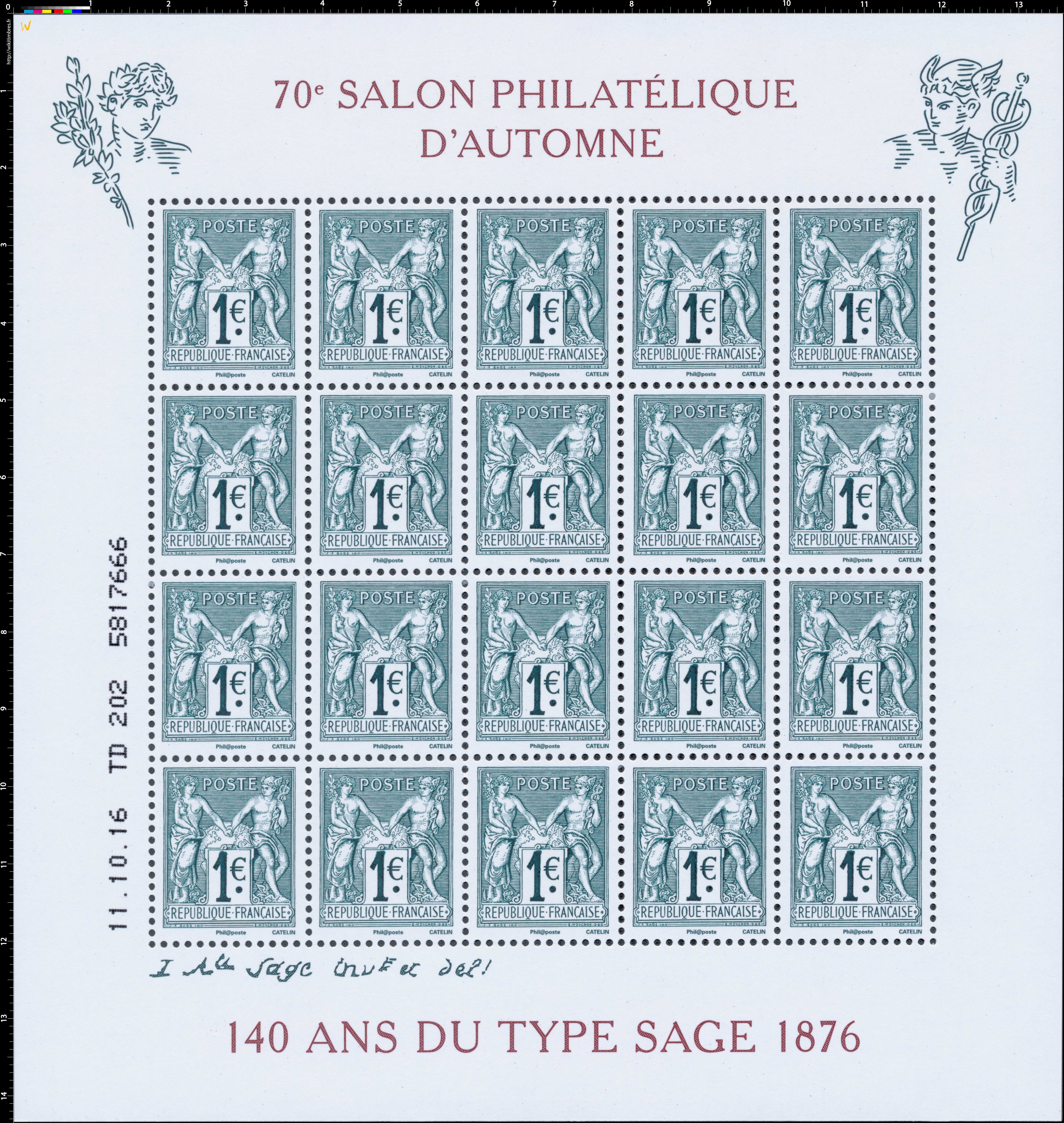 2016 70e Salon Philatélique d’Automne 140 ans du type Sage 1876