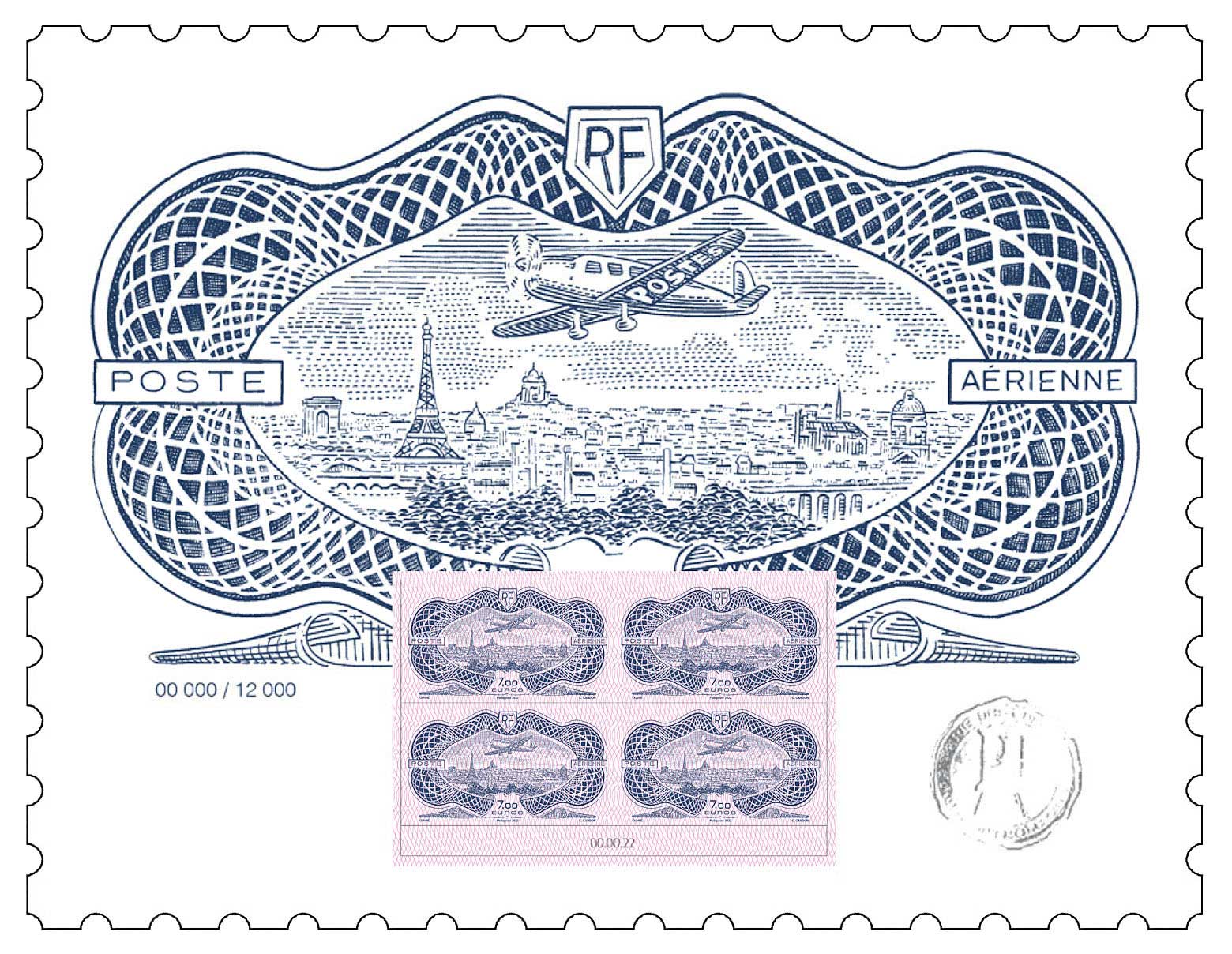2022 Affiche avec 4 timbres du «Burelé»