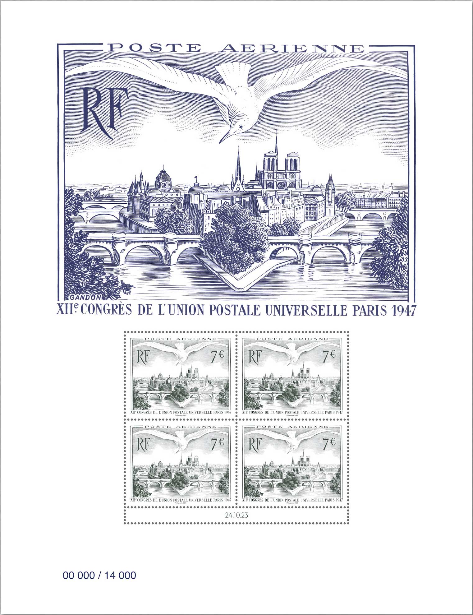 2023 AFFICHE XIIe CONGRÈS DE L'UNION POSTALE UNIVERSELLE PARIS 1947