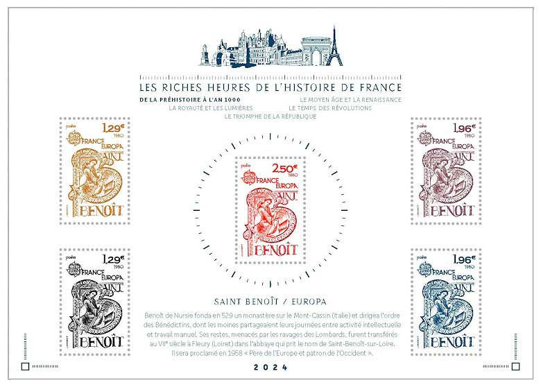2024 LES RICHES HEURES DE L’HISTOIRE DE FRANCE DE LA PRÉHISTOIRE À L’AN 1000 - EUROPA CEPT SAINT BENOÎT