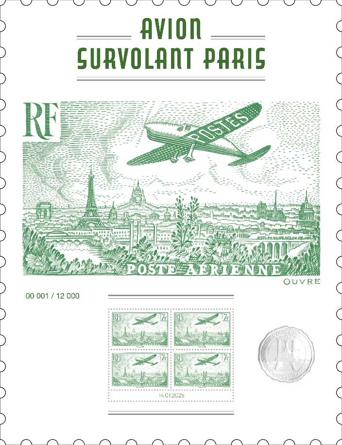 2025 Affiche AVION SURVOLANT PARIS