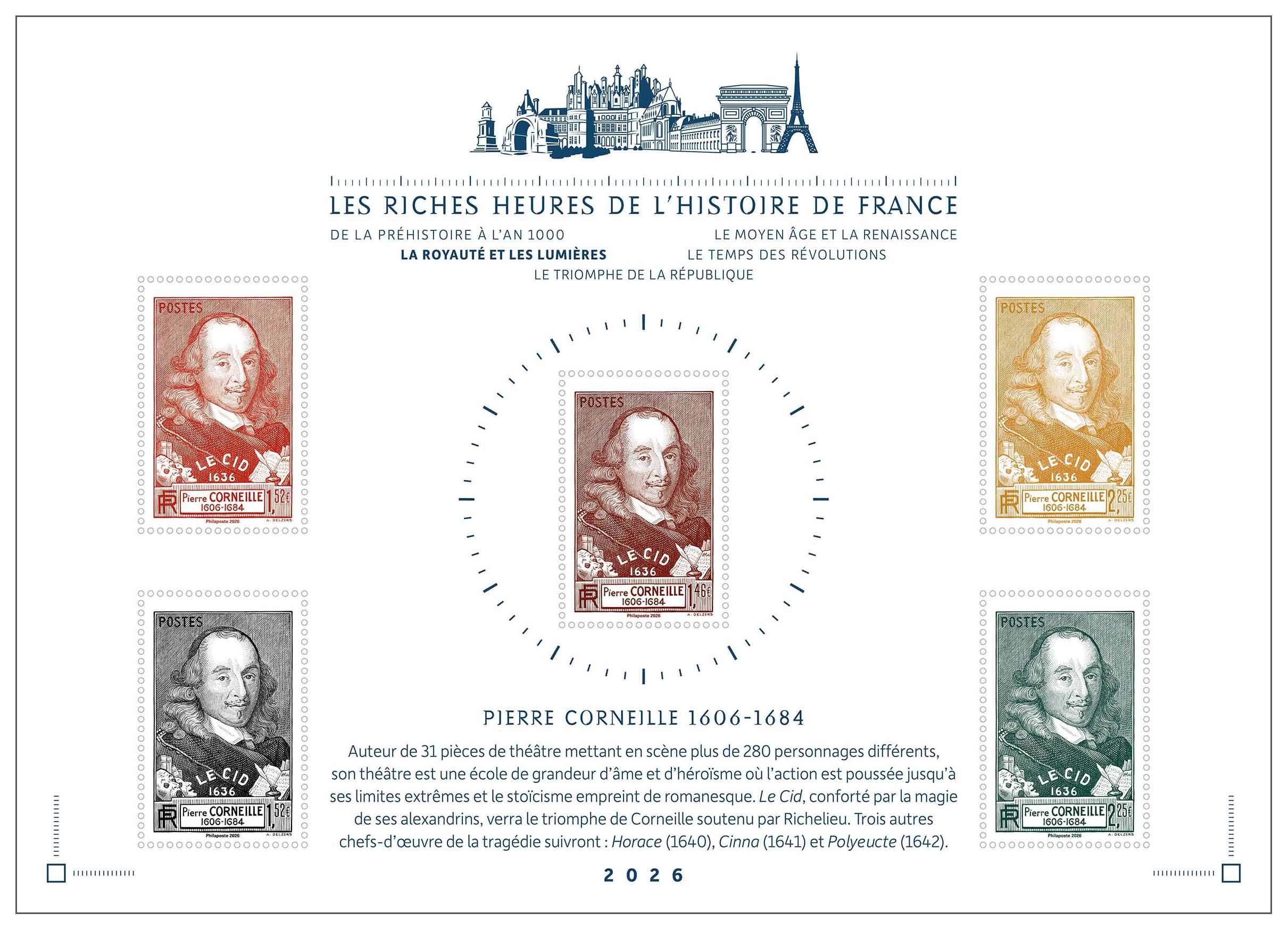 2026 LES RICHES HEURES DE L’HISTOIRE DE FRANCE LA ROYAUTÉ ET LES LUMIÈRES - Pierre Corneille 1606-1684
