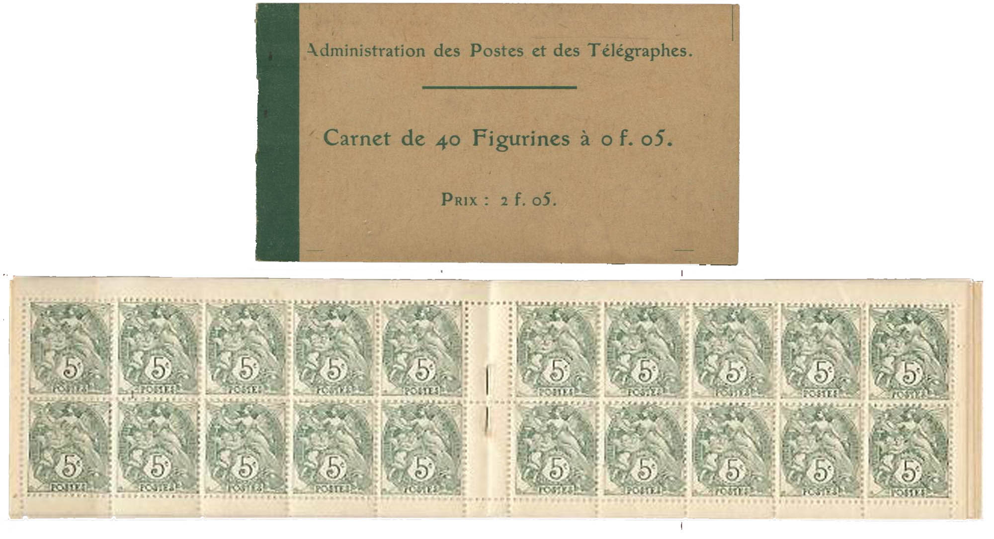 1900 Administration des Postes et des télégraphes Carnet de 40 Figurines
