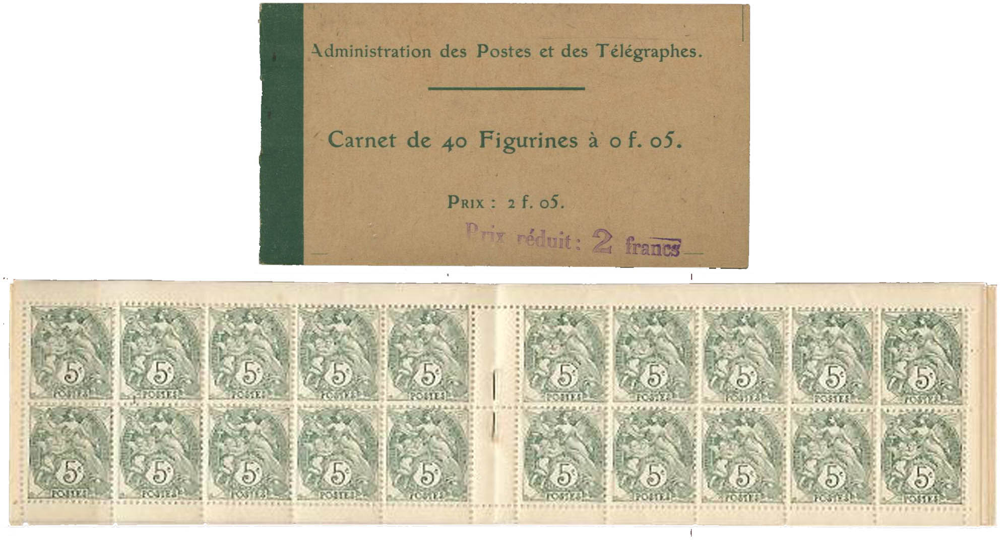 1900 Administration des Postes et des télégraphes Carnet de 40 Figurines