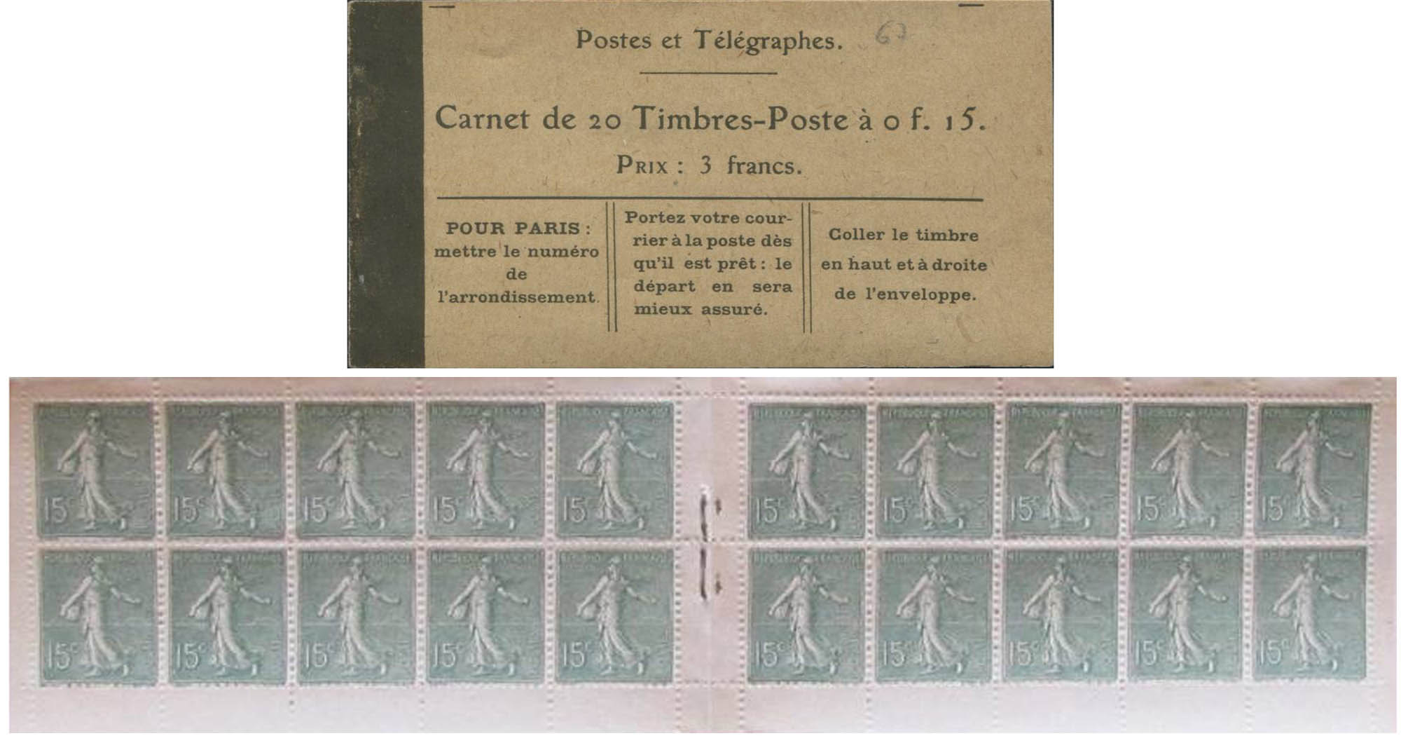 1903 Postes et télégraphes Carnet de 20 Timbres-Poste
