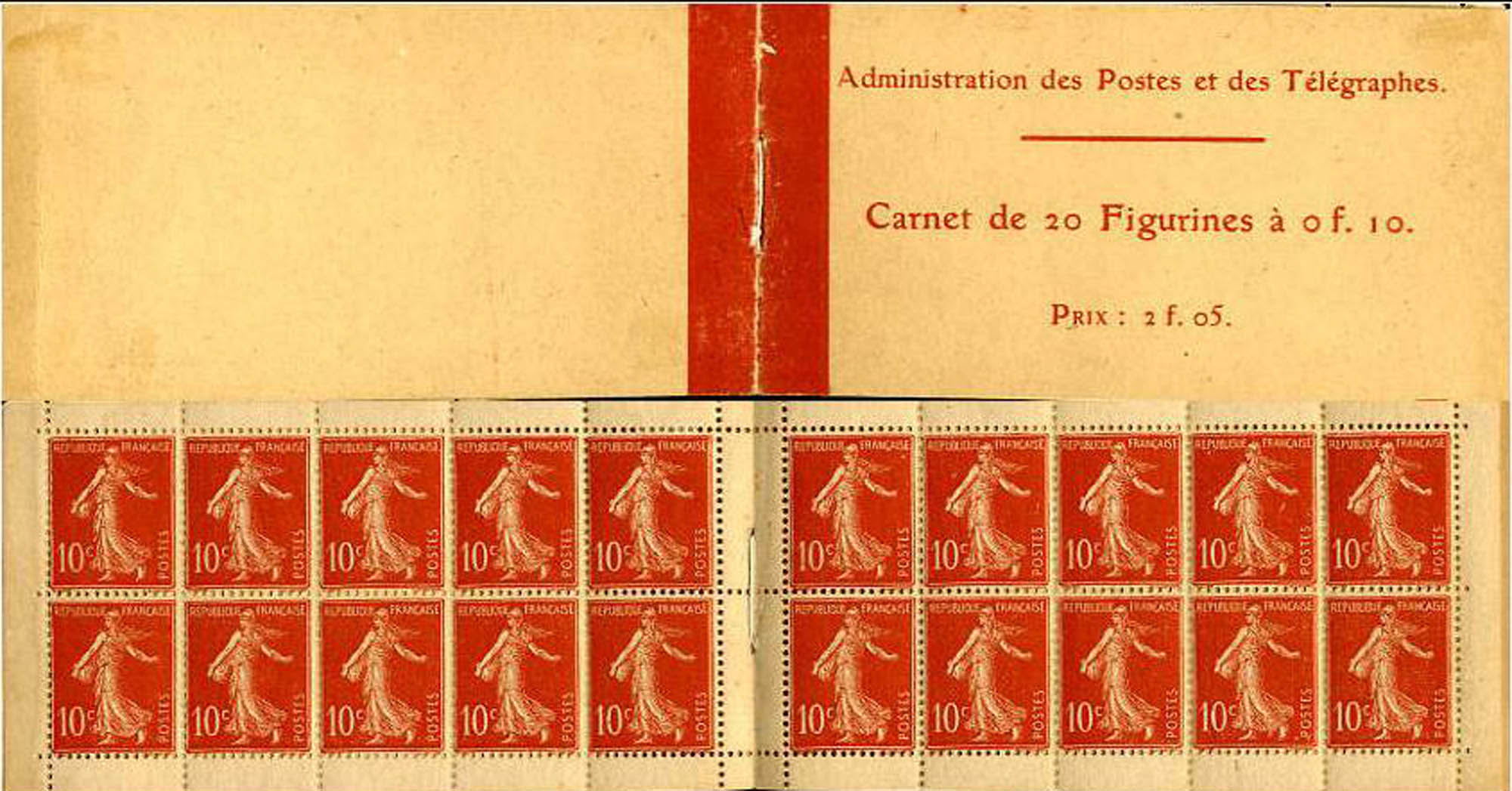 1906 Administration des Postes et des télégraphes Carnet de 20 Figurines