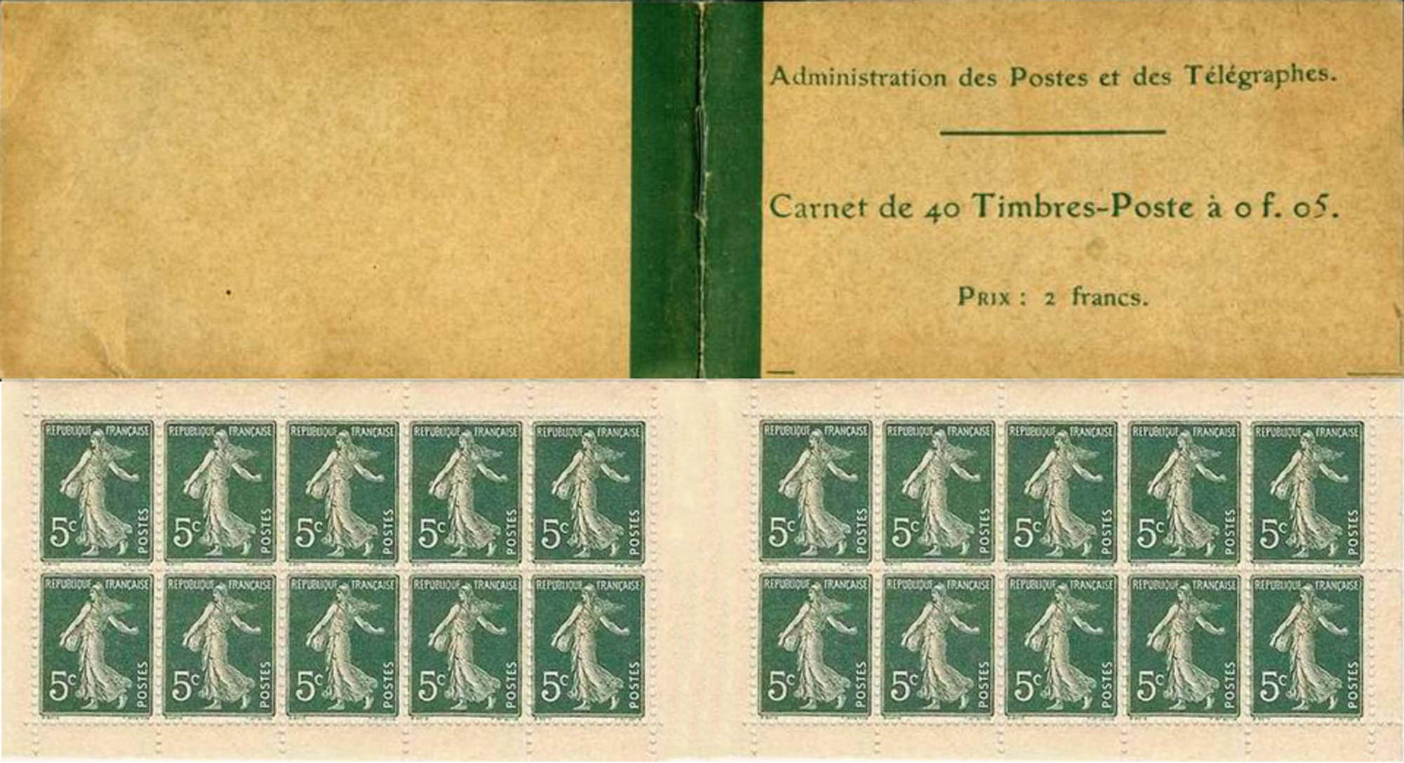 1907 Administration des Postes et des télégraphes Carnet de 40 Timbres-Poste
