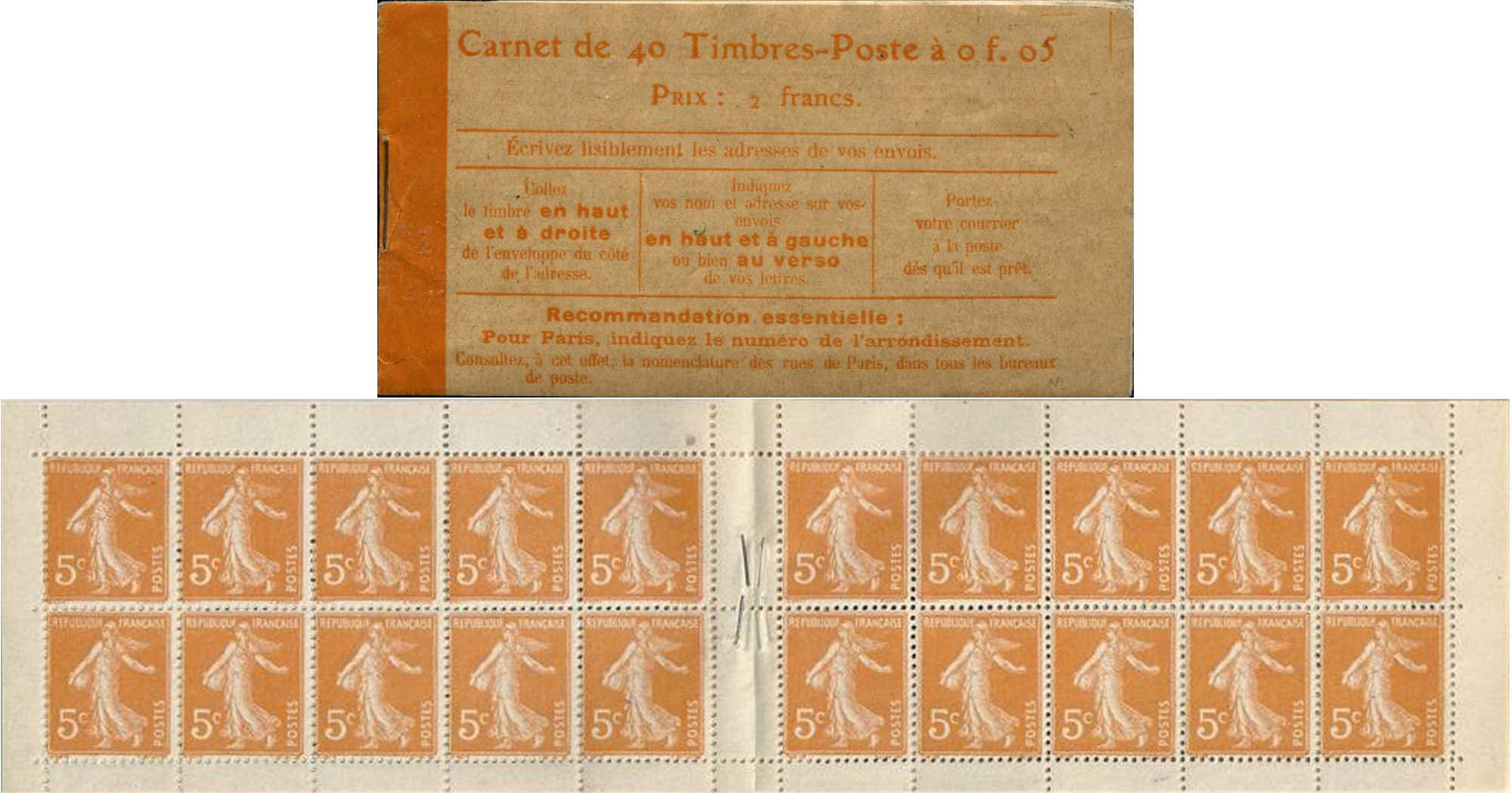 1921 Carnet de 40 Timbres-Poste