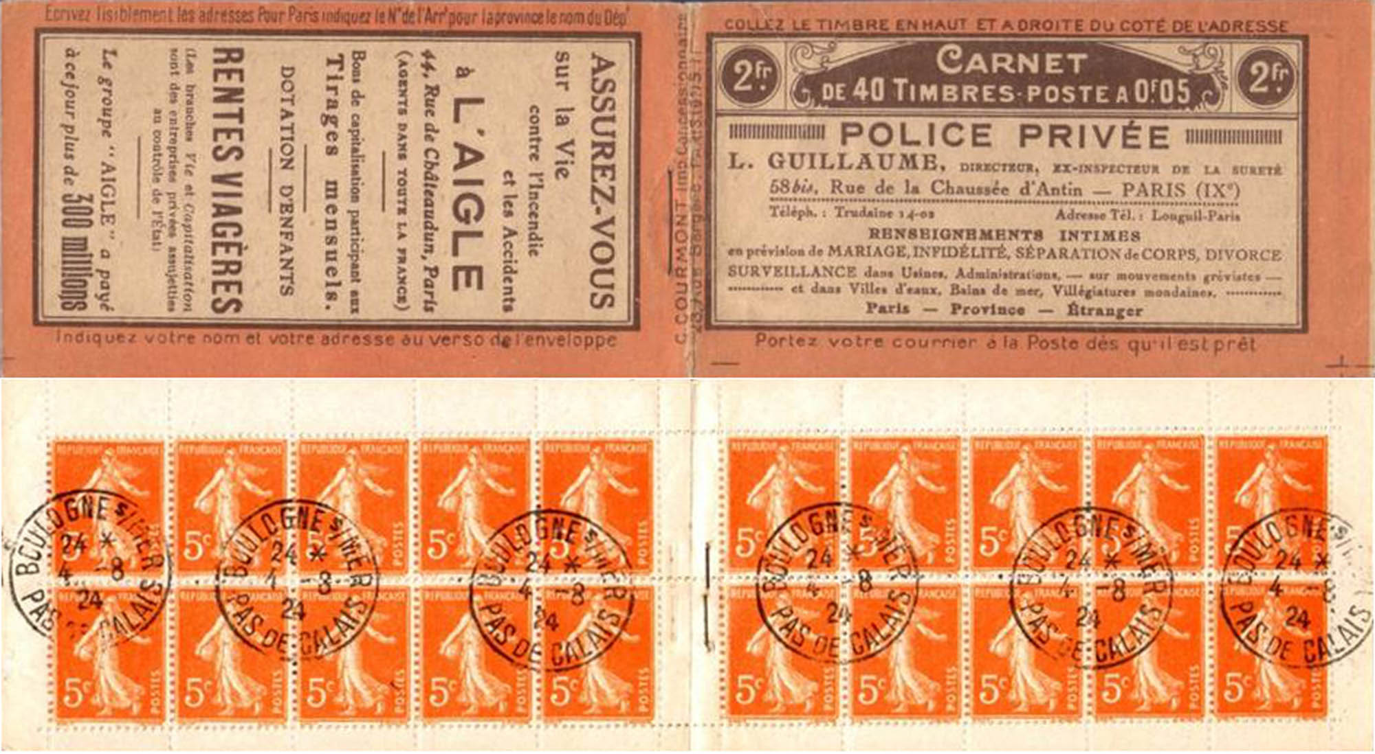 1921 Carnet de 40 Timbres-Poste
