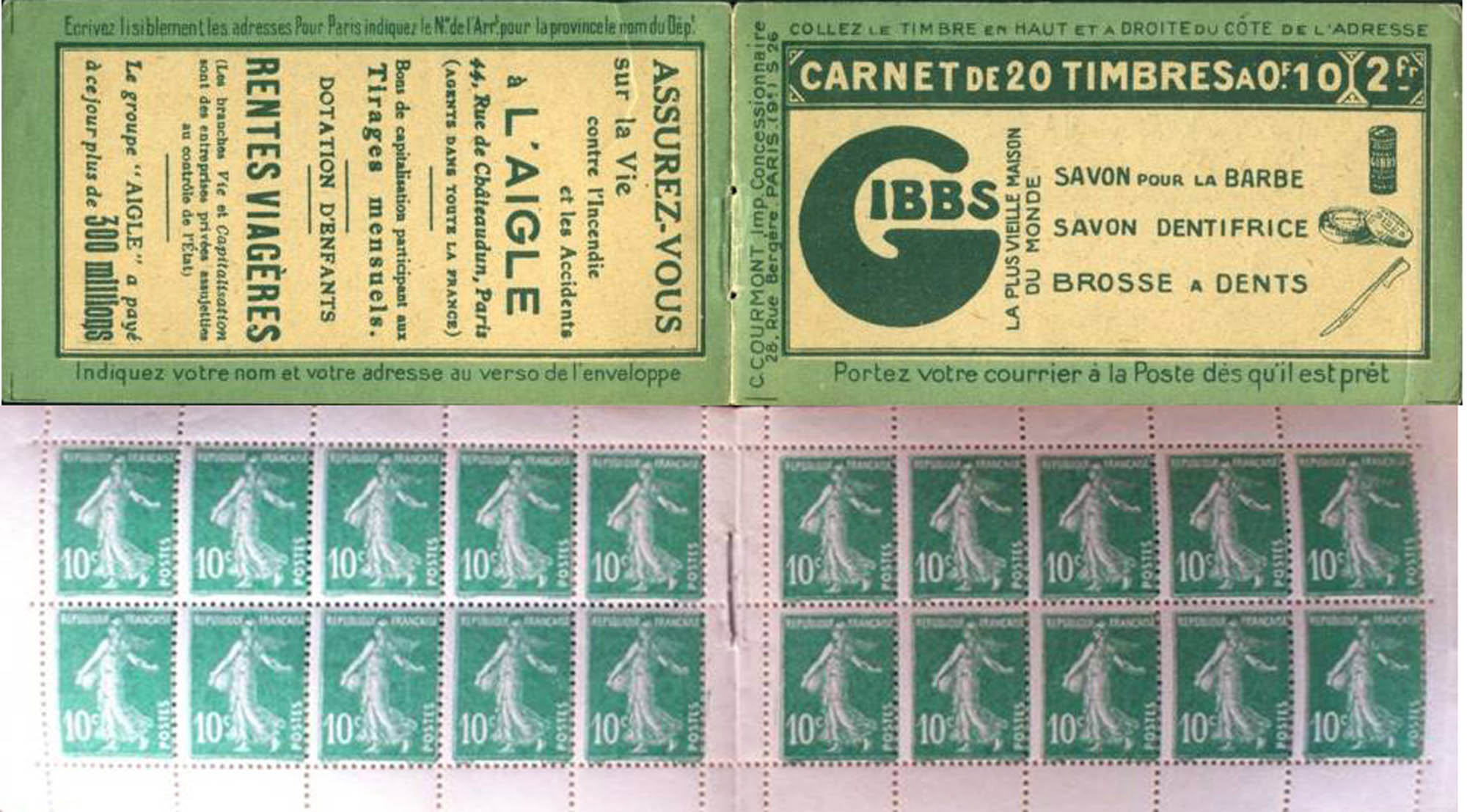 1922 Carnet de 20 Timbres-Poste