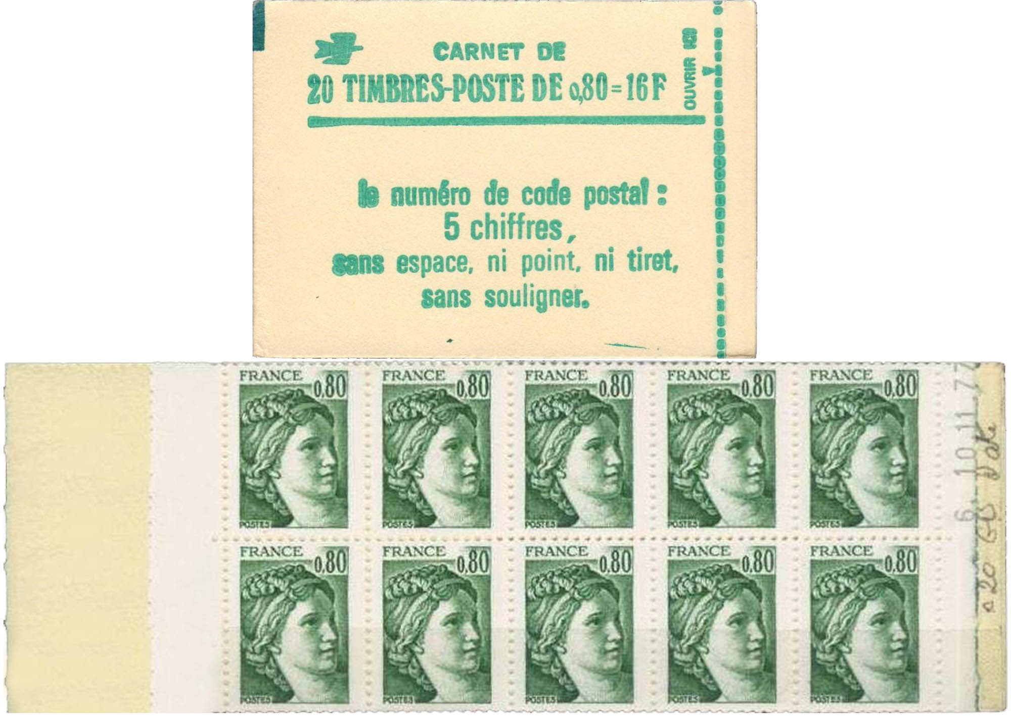 1977 Le numéro de code postal : 5 chiffres, sans espace, ni point, ni tiret, sans souligner.