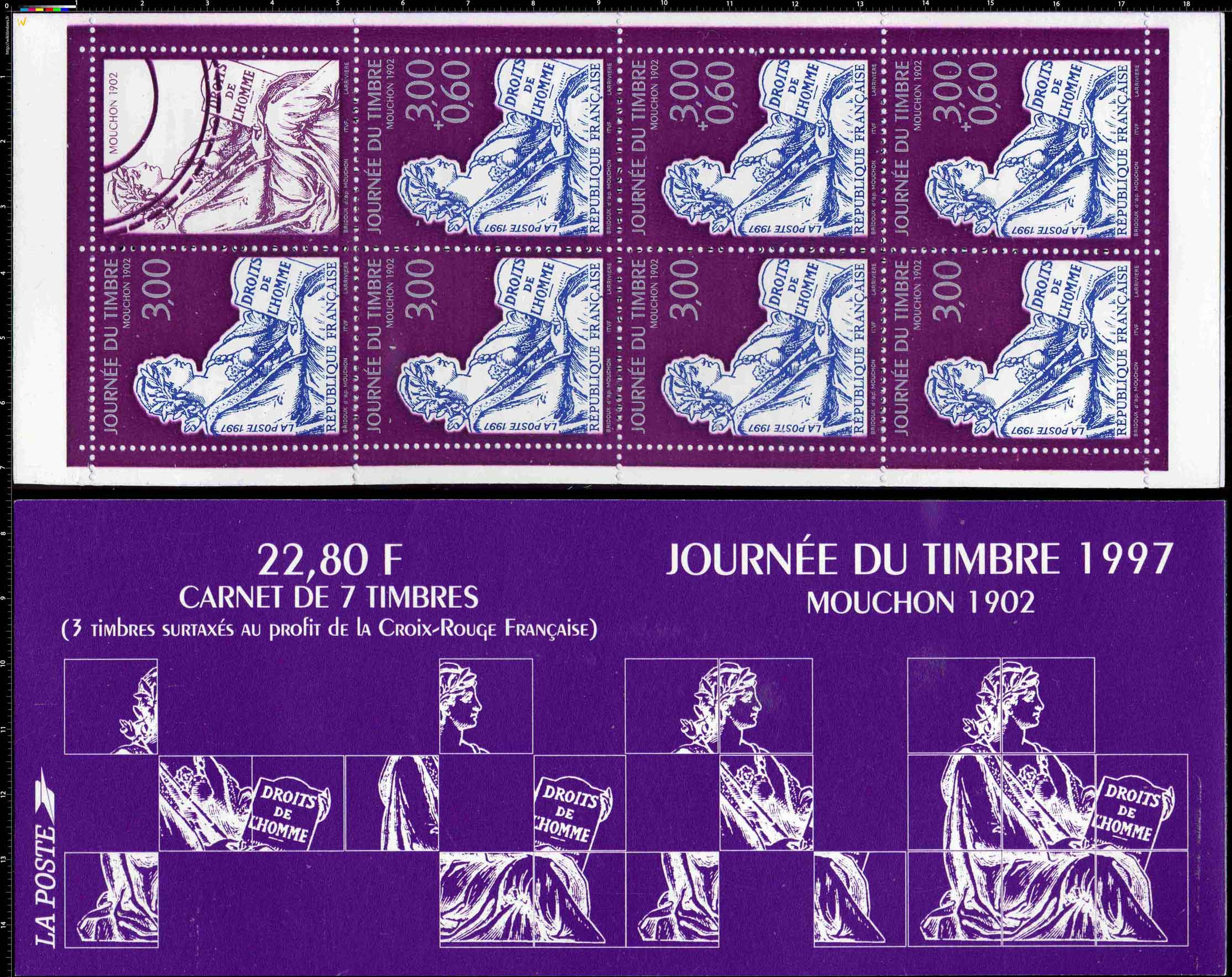 1997 JOURNÉE DU TIMBRE MOUCHON 1902 DROITS DE L'HOMME
