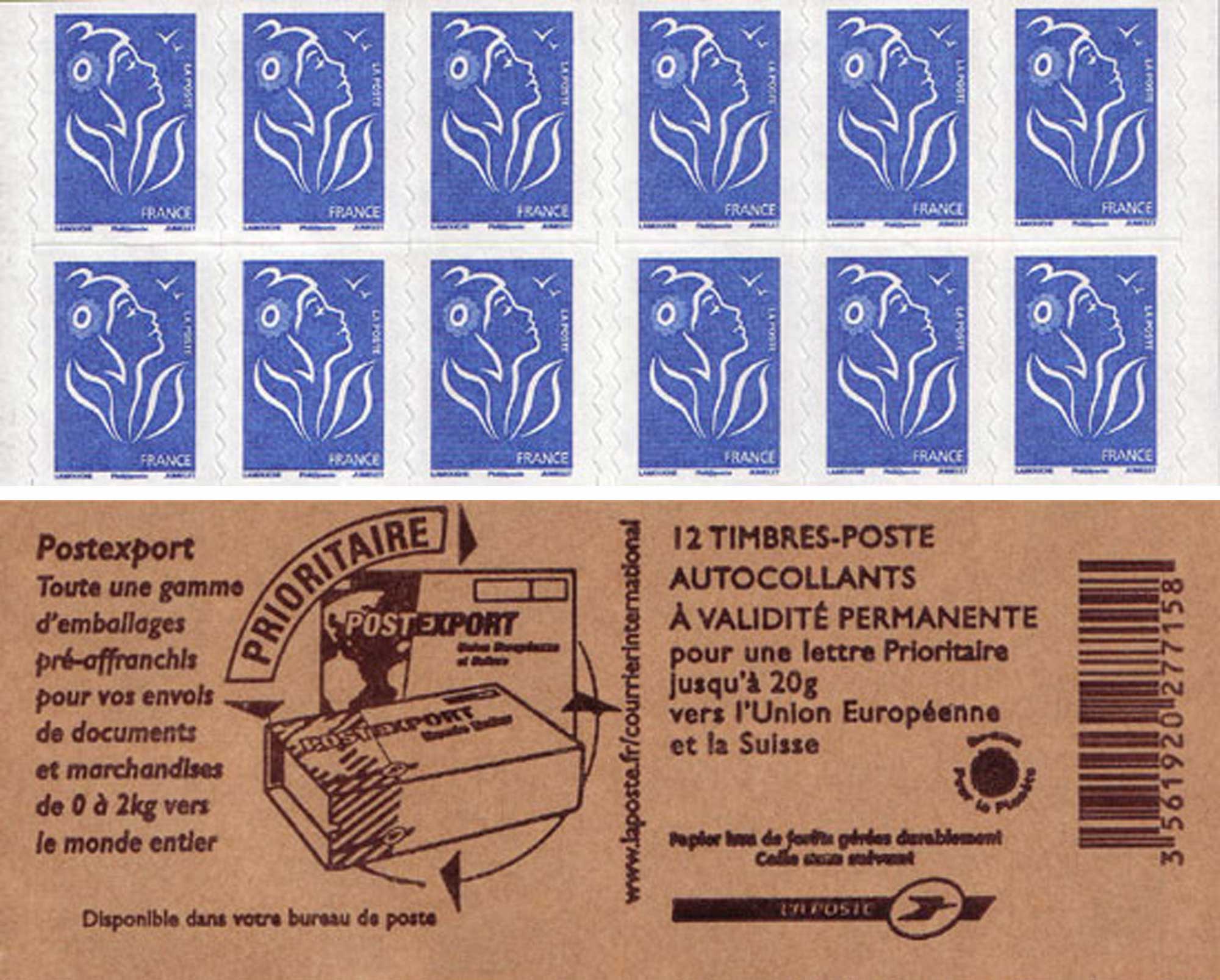 Carnet Postexport 2008 - 12 TVP Bleu Lamouche