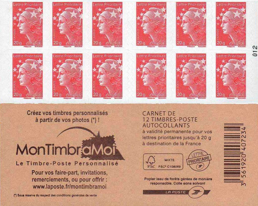 2012 Carnet Marianne de Beaujard “MonTimbraMoi”