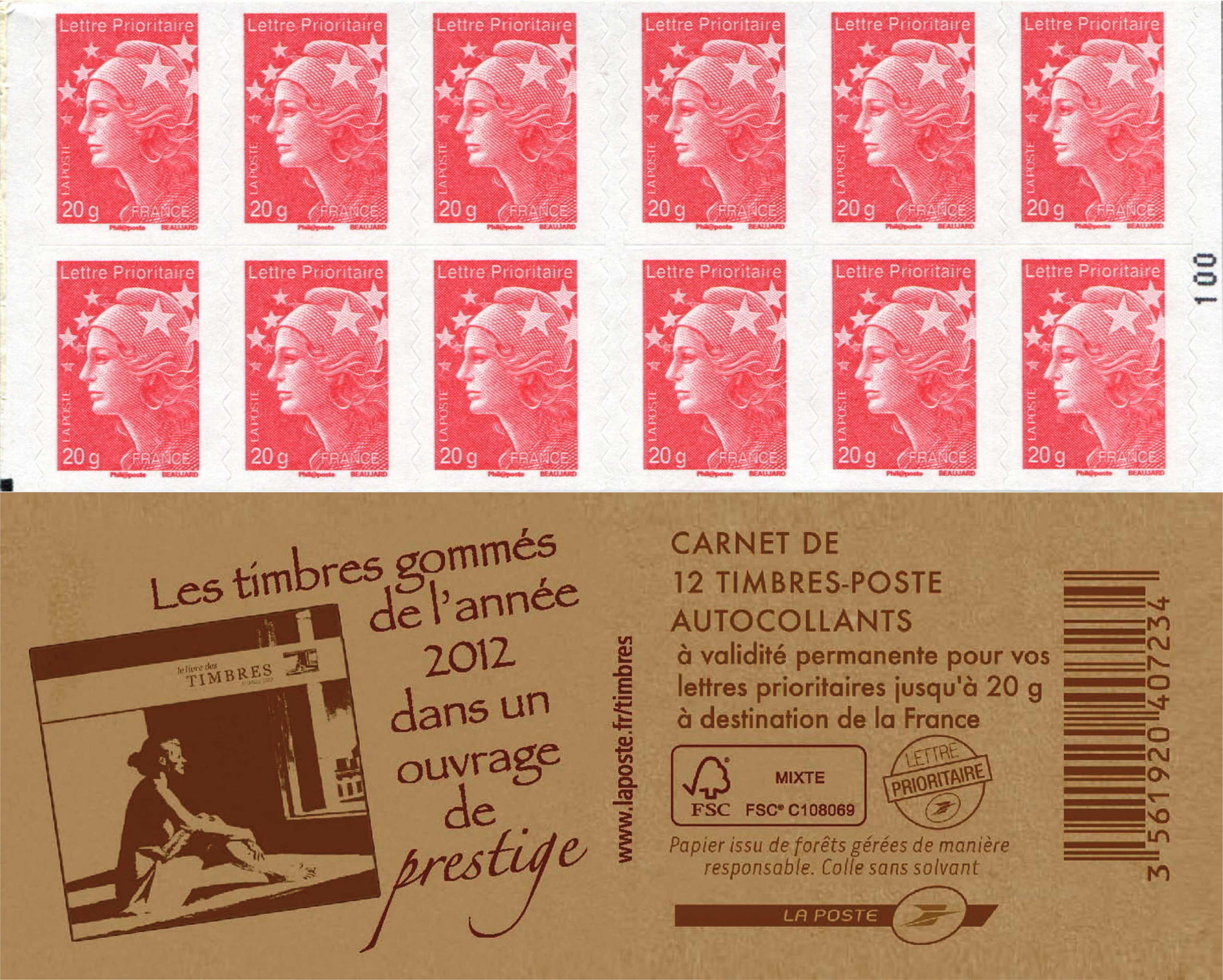 Les timbres gommés de l'année  2012 dans un ouvrage de prestige