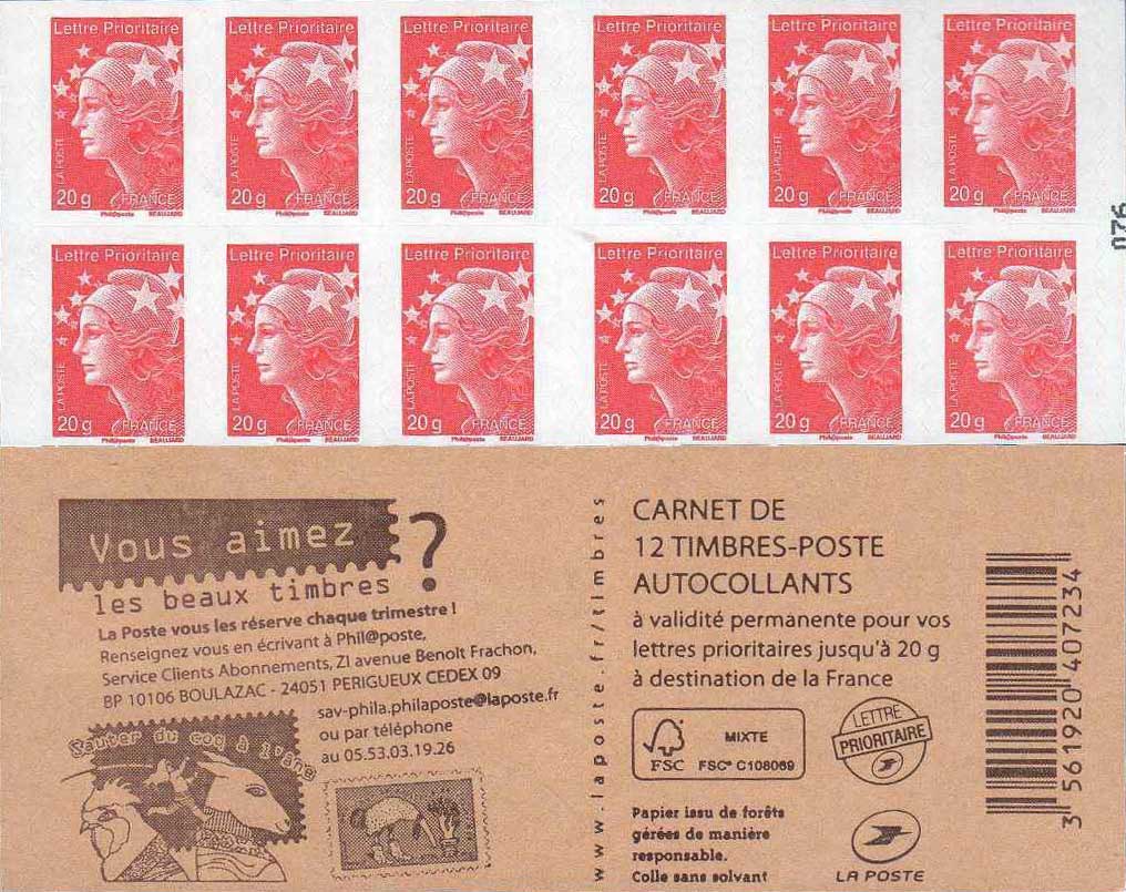 2013 Abonnement aux carnets de beaux timbres