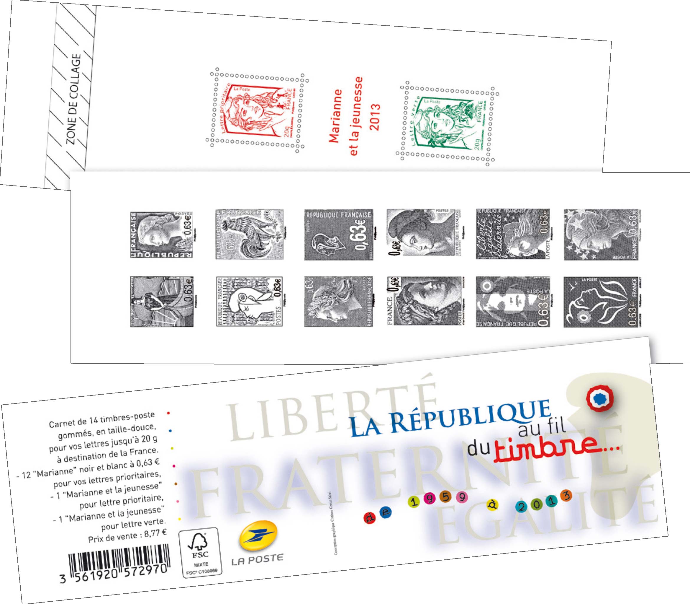 2013 Marianne  - La Ve République au fi l du timbre de 1959 à 2013