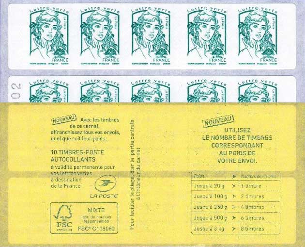 2016 Carnet Couverture : pub nouveaux tarifs lettre verte France