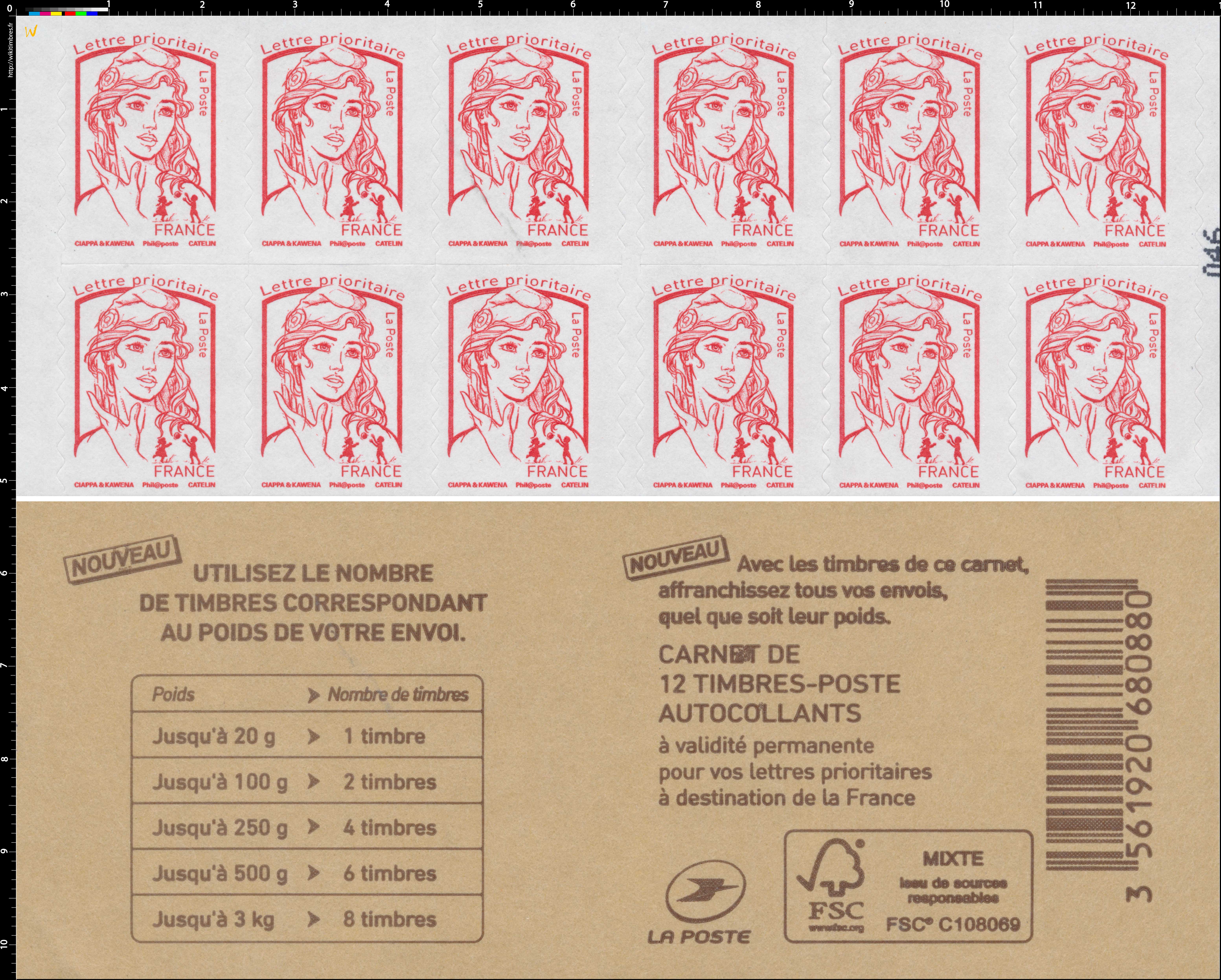 2016 Carnet Couverture : pub nouveaux tarifs lettre prioritaire France