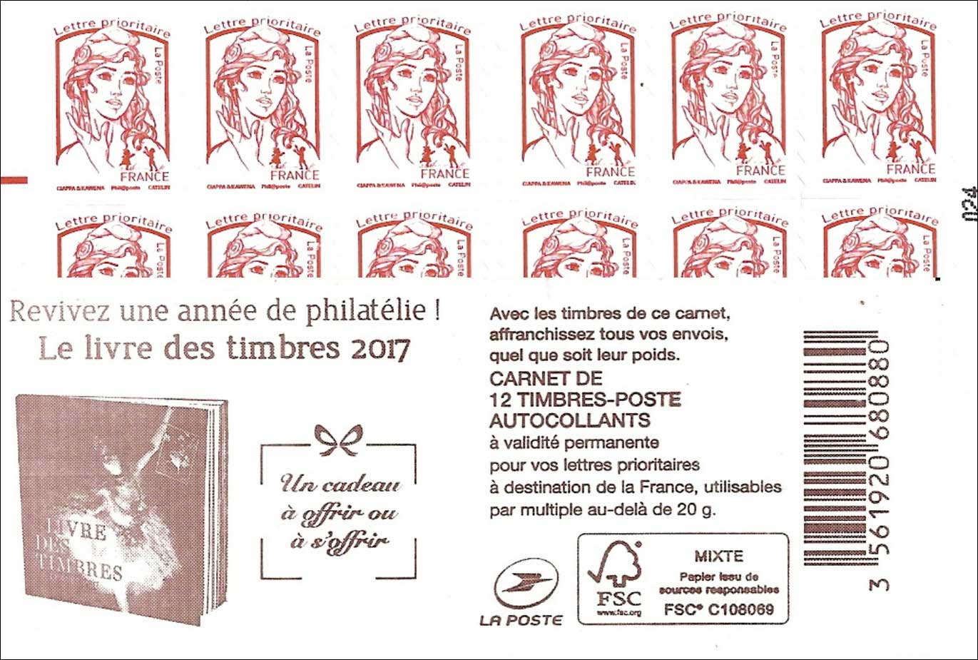 Carnet Le livre des timbres 2017