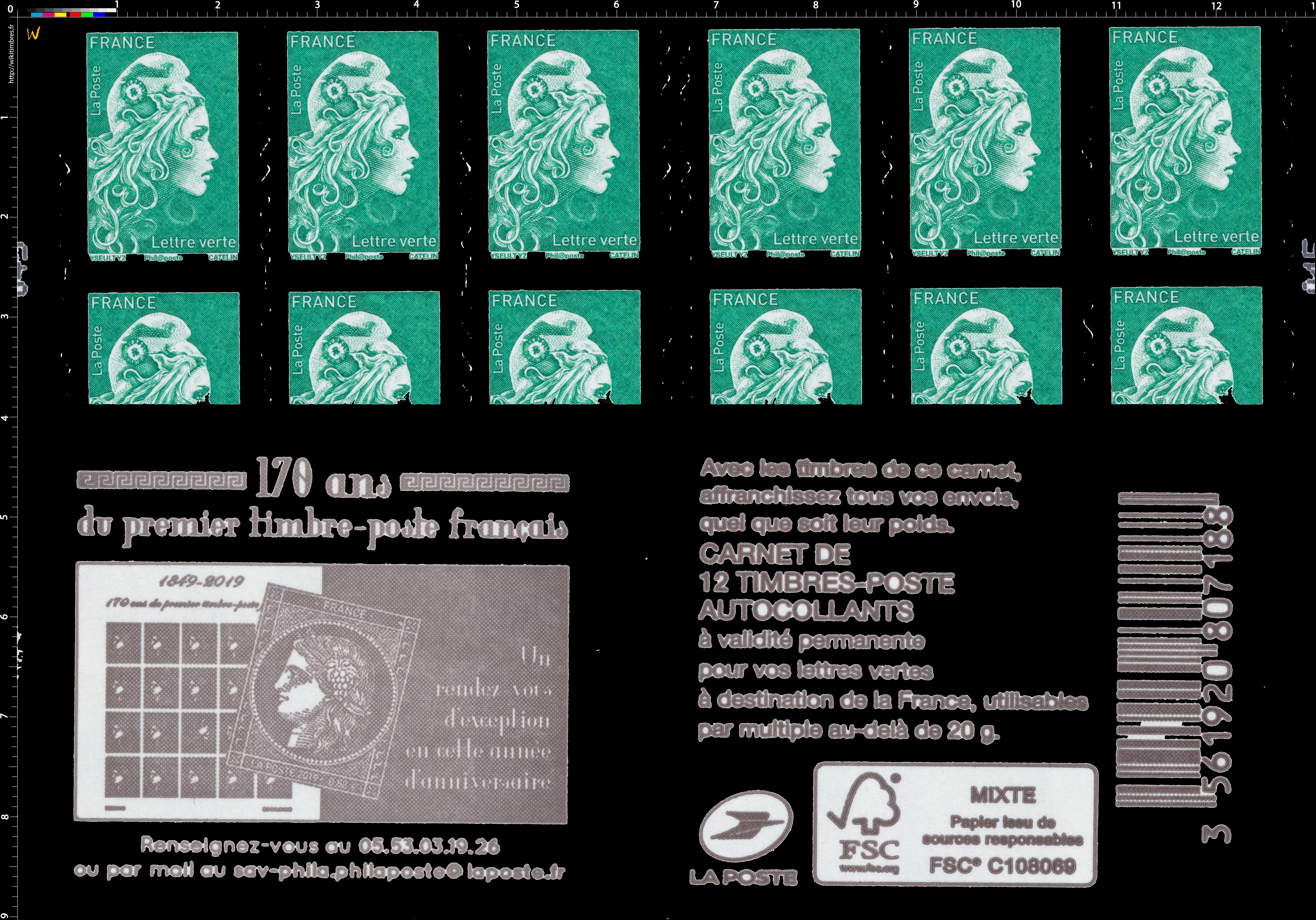 2019 170 ans du premier timbre-poste française - La Cérès noire