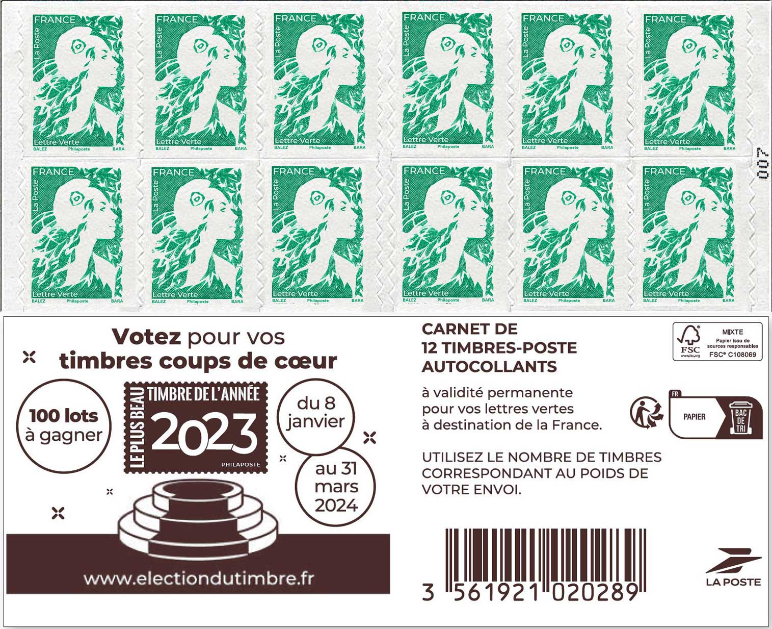 2024 Carnet ÉLECTION DU TIMBRE 2023