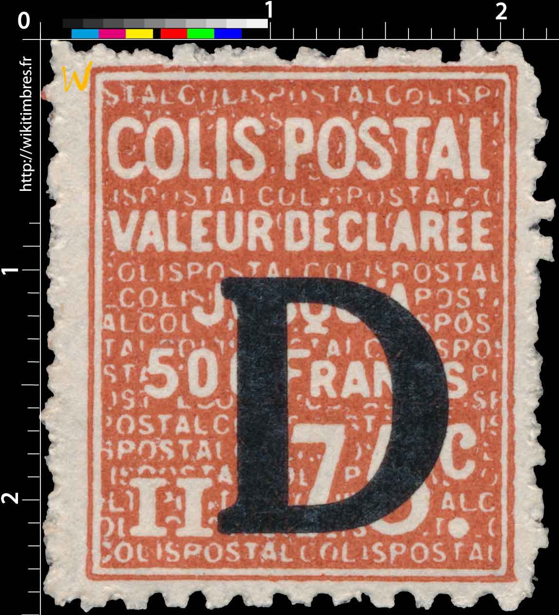 1938 COLIS POSTAL VALEUR DÉCLARÉE Jusqu'à 500 francs