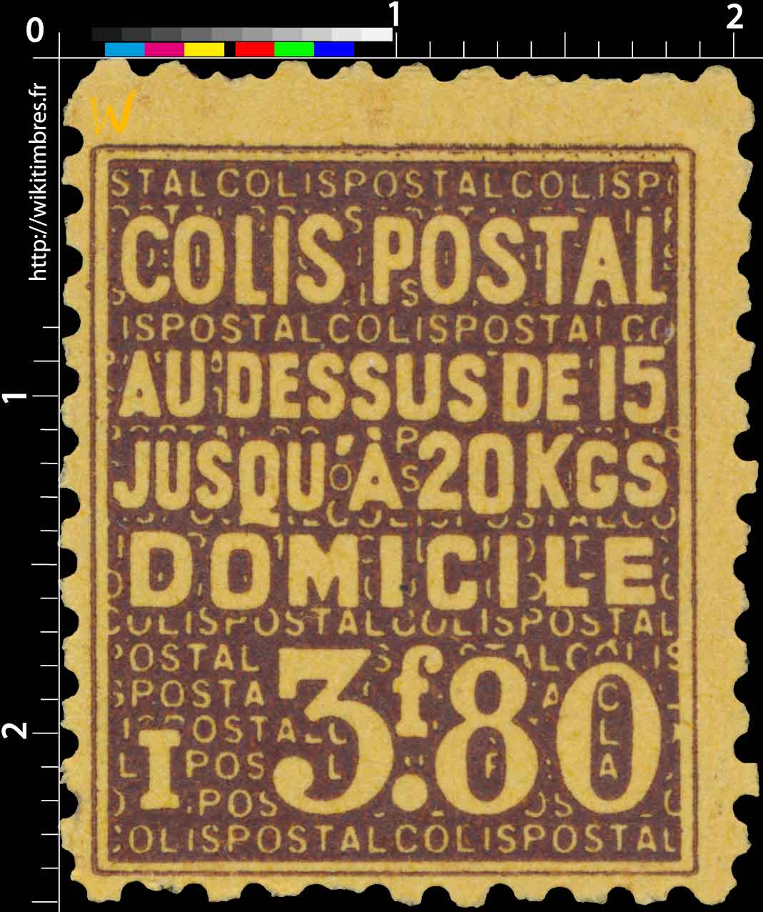 1938 COLIS POSTAL AU DESSUS DE 15 JUSQU'À 20 KGS DOMICILE