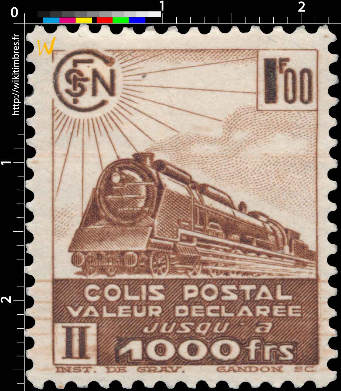 1942 COLIS POSTAL valeur déclarée jusqu'à 1000 frs