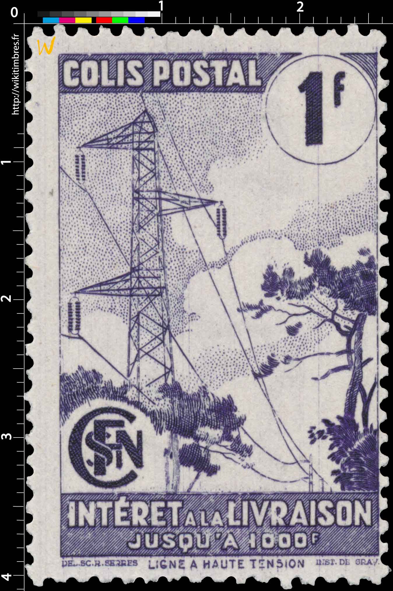 1944 COLIS POSTAL INTÉRÊT A LA LIVRAISON JUSQU'À 1000f ligne à haute tension