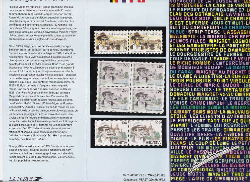 POCHETTE 1994 émission commune France - Belgique - Suisse