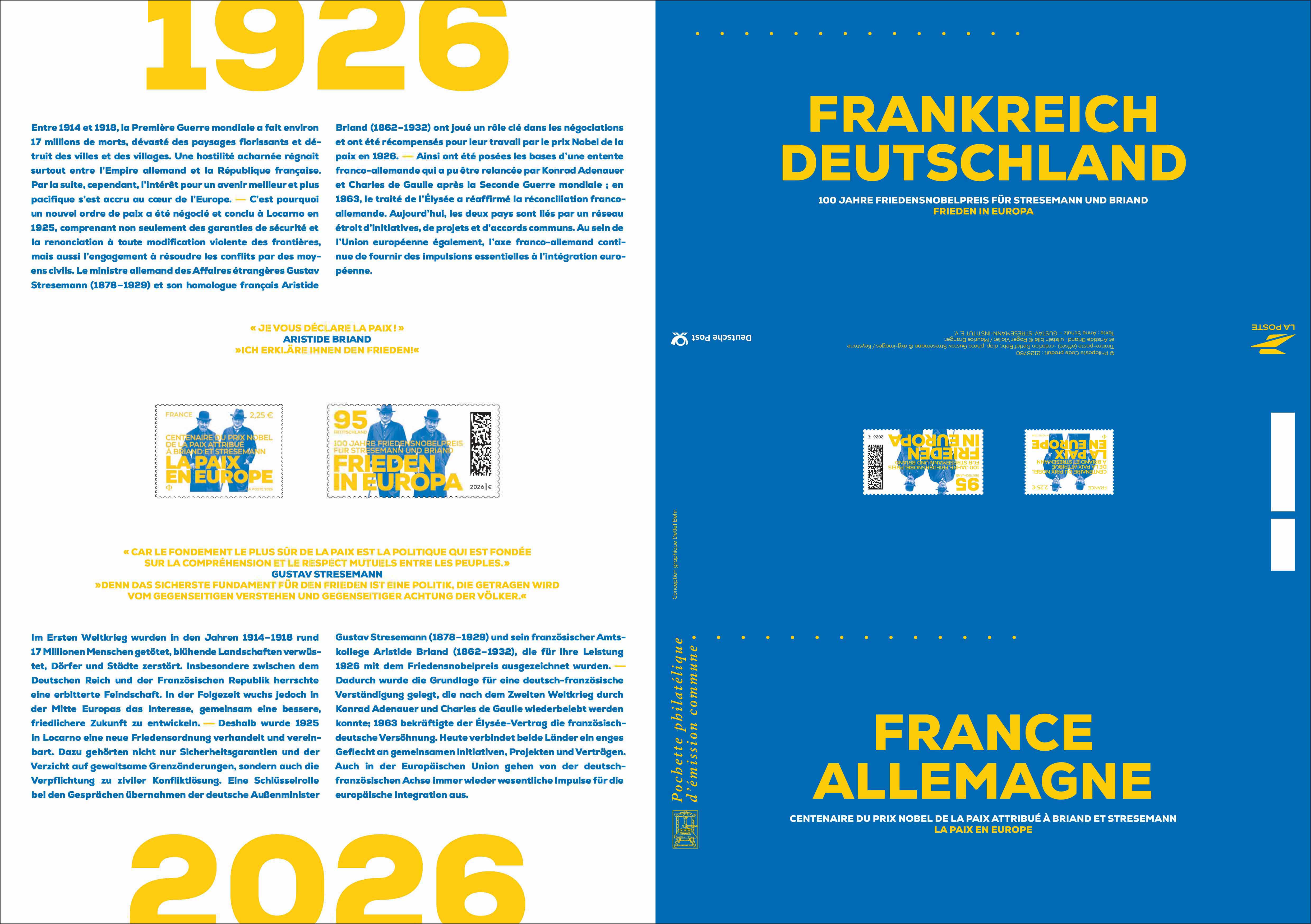 2026 Centenaire du prix Nobel de la paix attribué à Aristide Briand et Gustav Stresemann – La paix en Europe