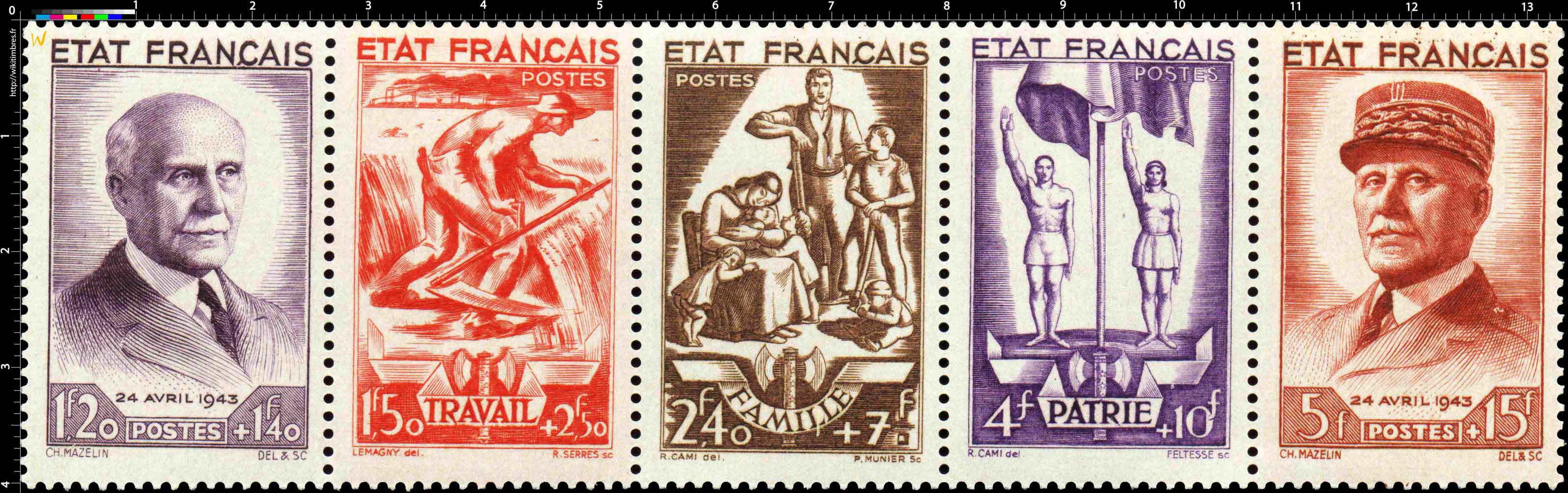 1943 ÉTAT FRANÇAIS TRAVAIL FAMILLE PATRIE