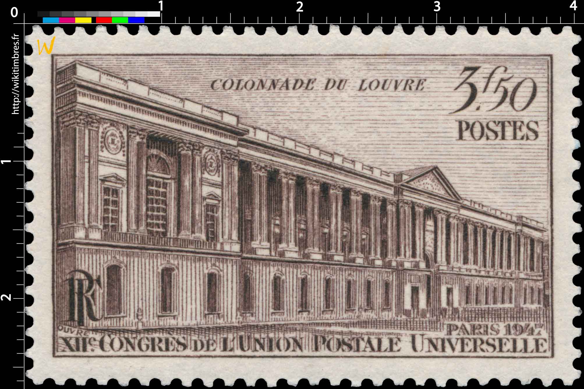 COLONNADE DU LOUVRE PARIS 1947 XIIe CONGRÈS DE L'UNION POSTALE UNIVERSELLE