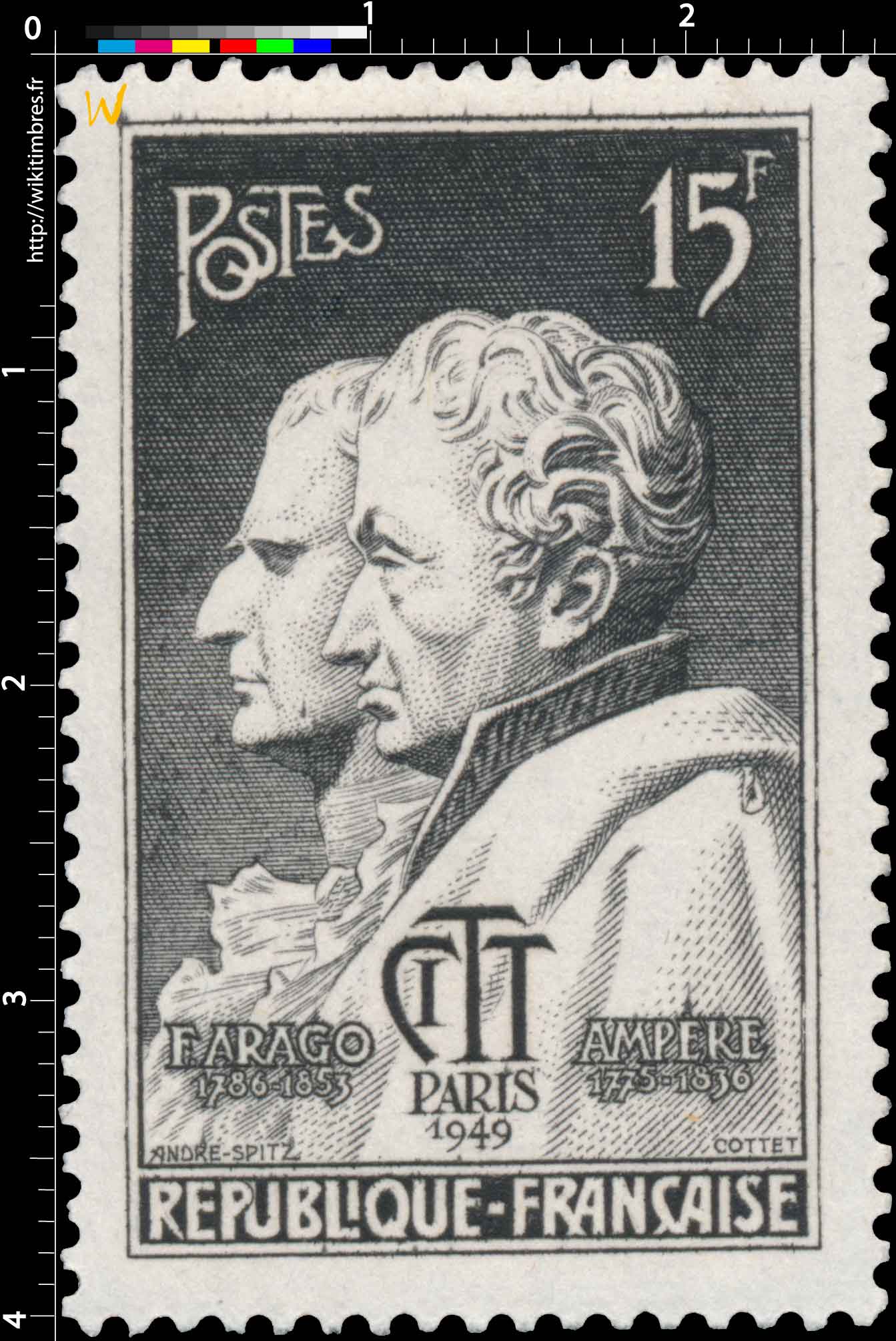 F.ARAGO 1786-1853 AMPÈRE 1775-1836 CITT PARIS 1949