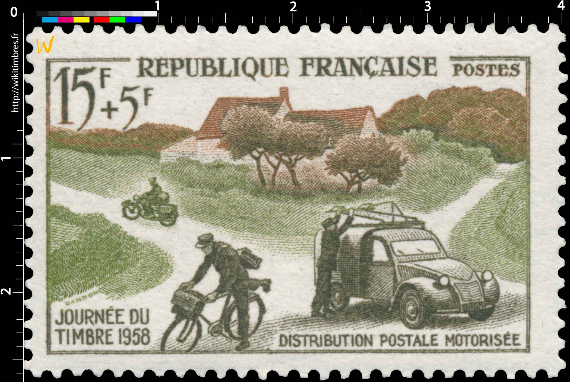 JOURNÉE DU TIMBRE 1958 DISTRIBUTION POSTALE MOTORISÉE