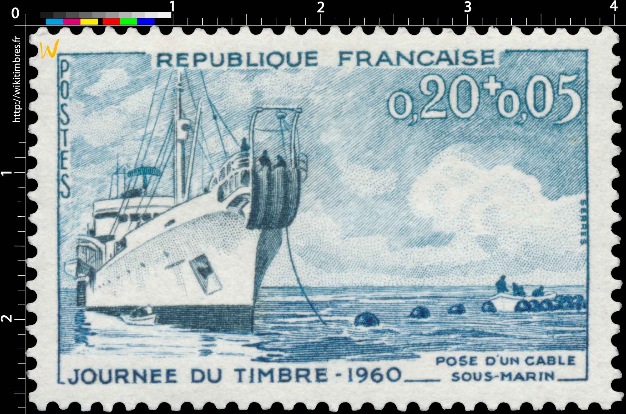 JOURNÉE DU TIMBRE -1960 POSE D'UN CÂBLE SOUS-MARIN