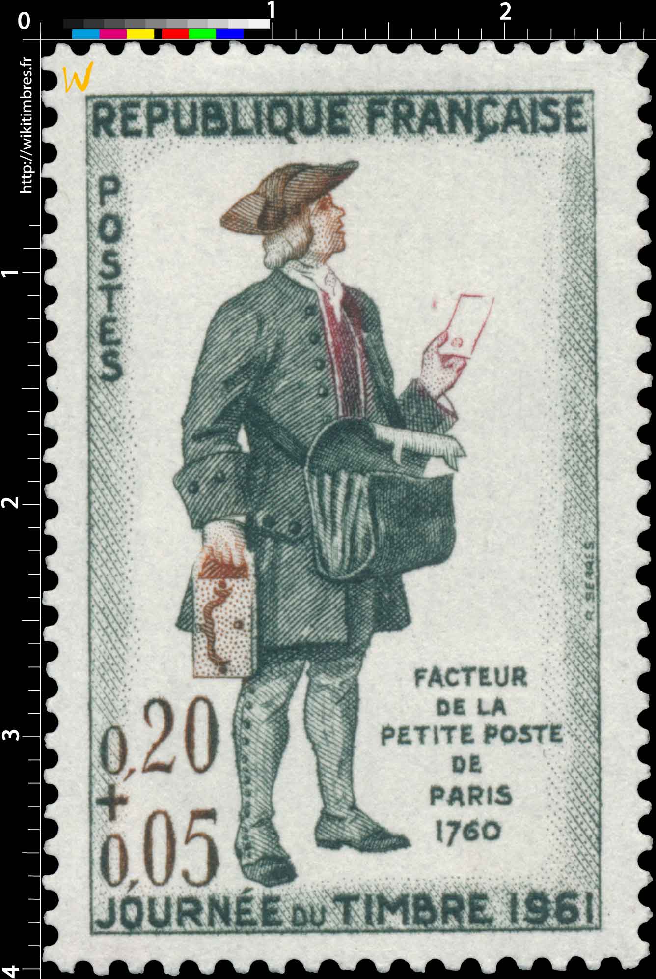 JOURNÉE DU TIMBRE 1961 FACTEUR DE LA PETITE POSTE DE PARIS 1760