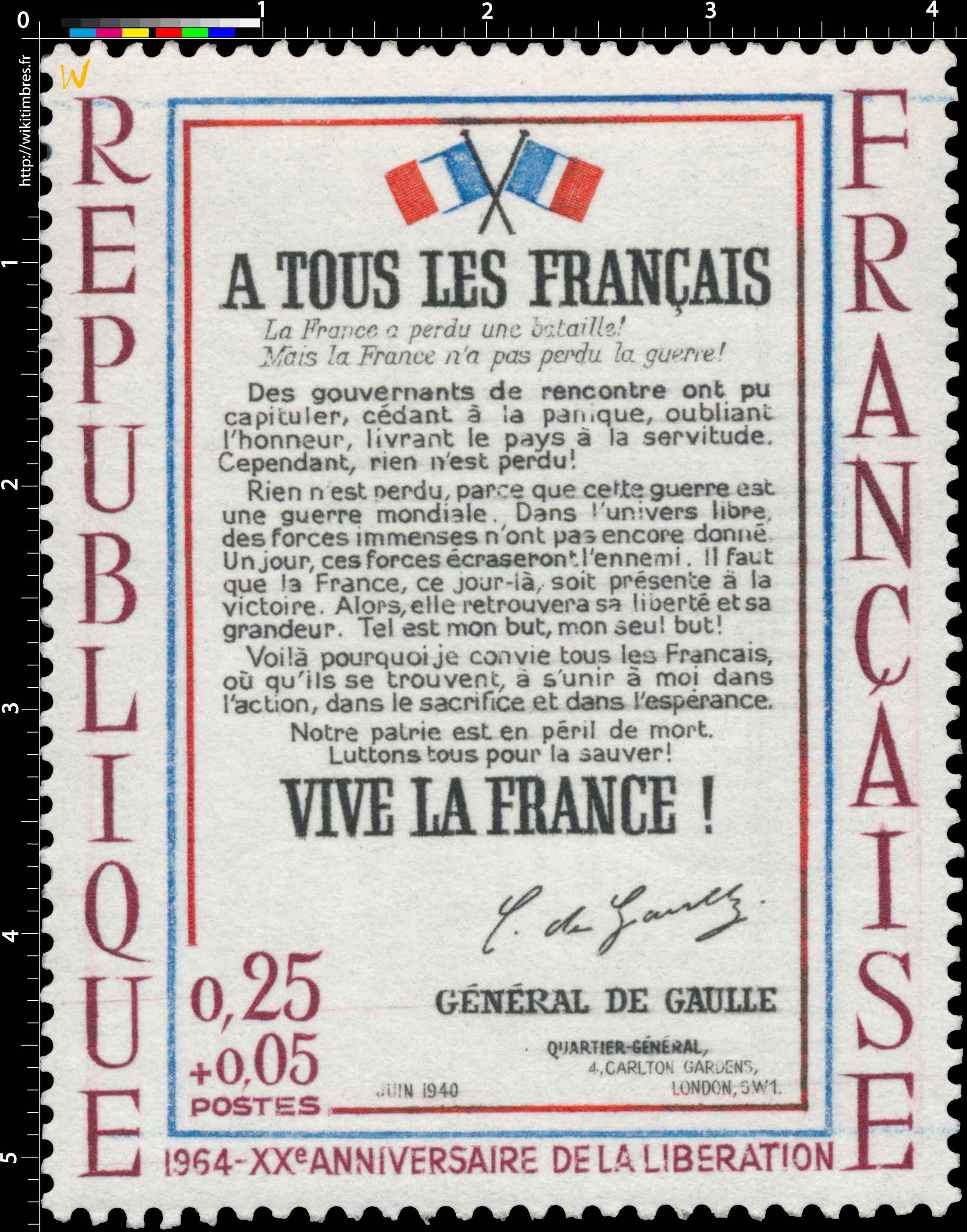 1964 - XXe ANNIVERSAIRE DE LA LIBÉRATION A TOUS LES FRANÇAIS… VIVE LA FRANCE !