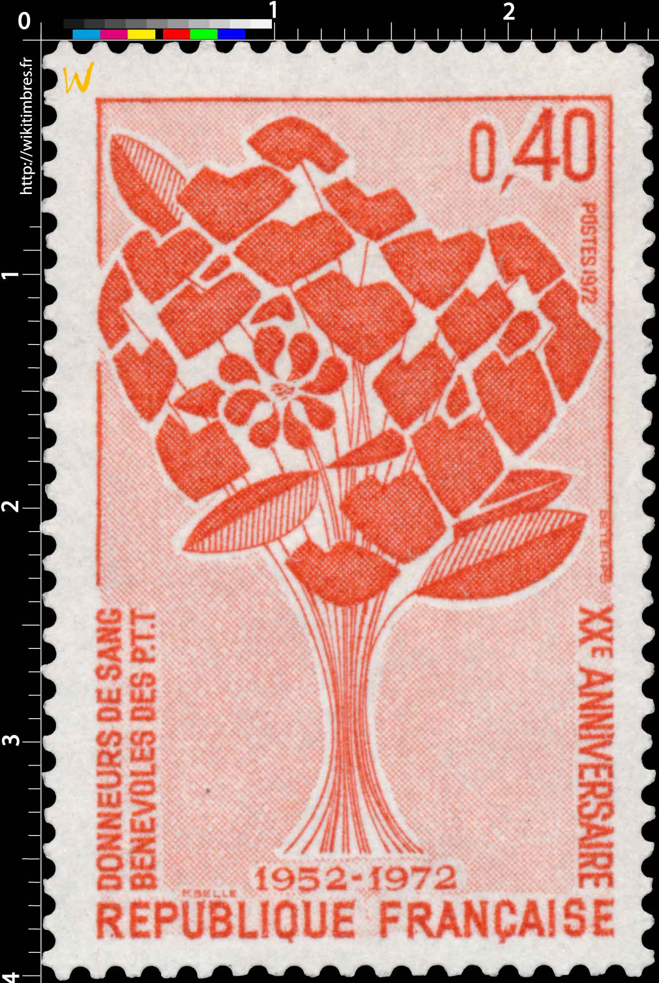 1972 DONNEURS DE SANG BÉNÉVOLES DES P.T.T XXE ANNIVERSAIRE 1952-1972