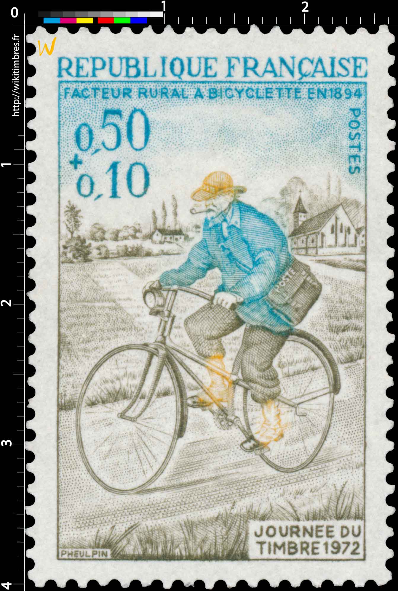 JOURNÉE DU TIMBRE 1972 FACTEUR RURAL À BICYCLETTE EN 1894