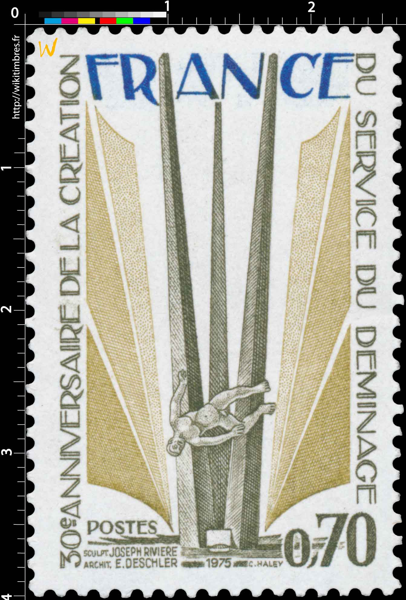 1975 30e ANNIVERSAIRE DE LA CRÉATION DU SERVICE DE DÉMINAGE SCULPT JOSEPH RIVIERE ARCHIT E. DESCHLER